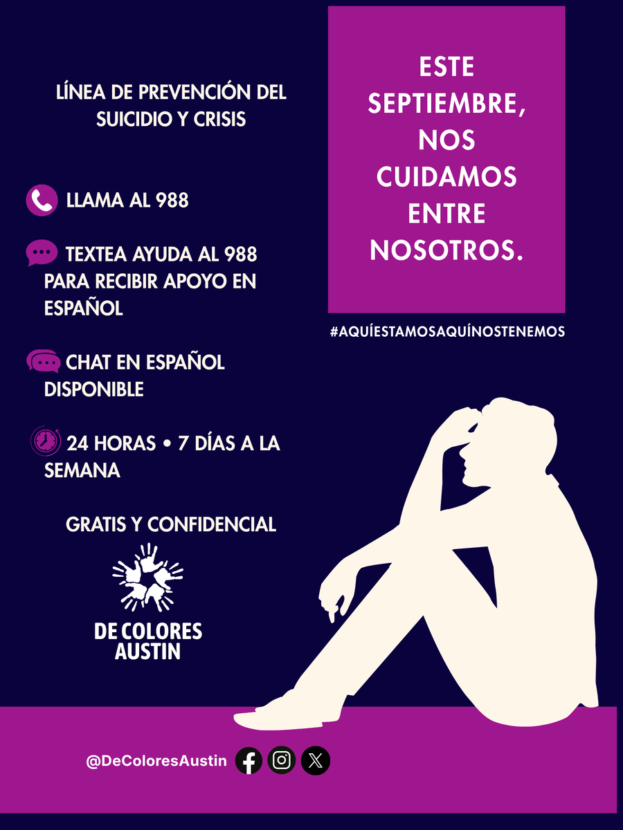 DeColoresAustin's tweet photo. A veces no sabemos qué decir. 

A veces solamente sabemos que alguien que queremos no está pasando por un buen momento. 

Este septiembre, De Colores Austin te invita a preguntar: 

“¿Cómo estás?” https://t.co/0QPsnvWH4Y