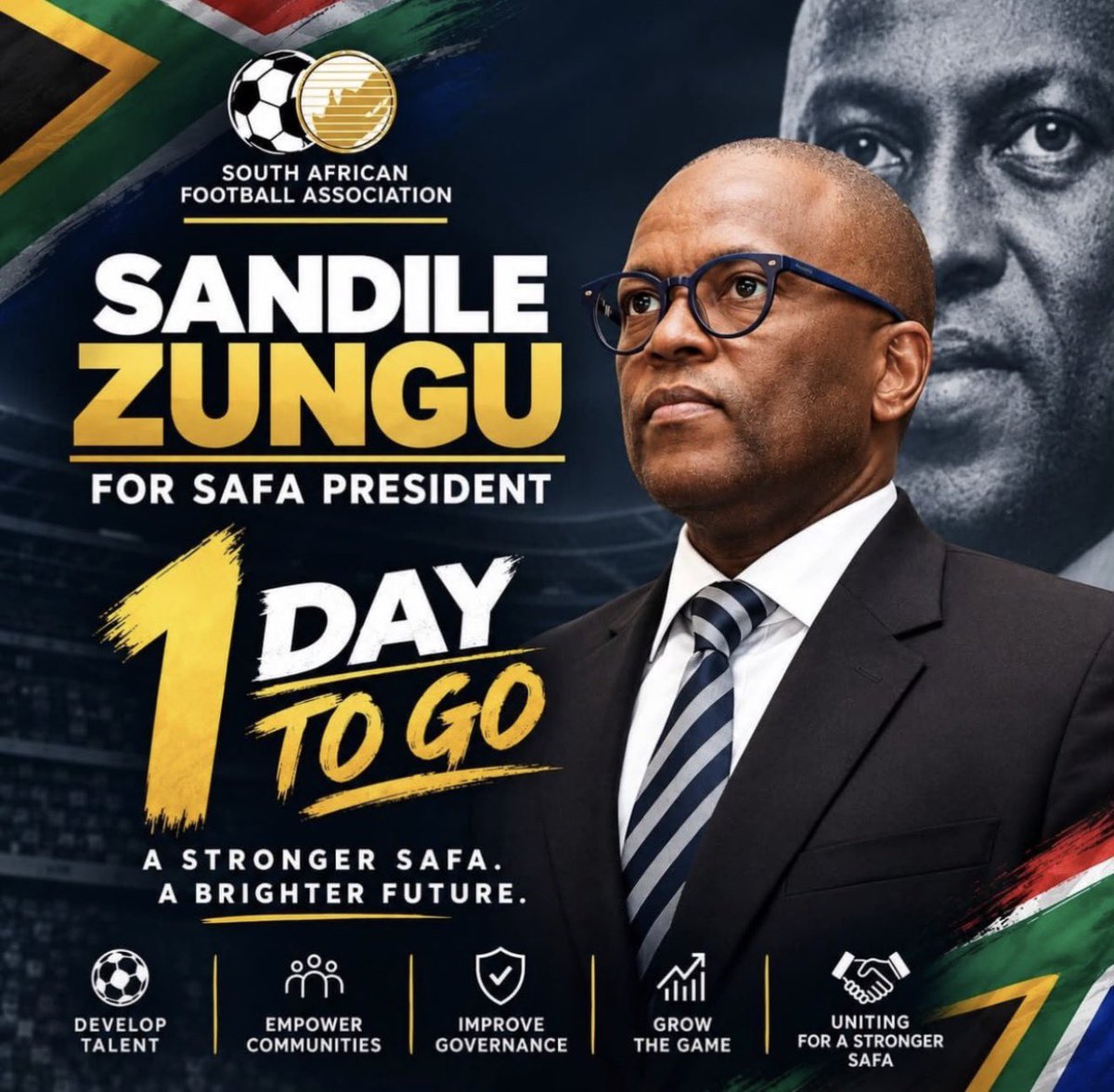 ManziniZungu_'s tweet photo. To every delegate casting a vote this is your moment to save South African football. Sandile Zungu is a top businessman who brings real sponsorship partners to the grassroots, Bafana, and Banyana. He won’t take from SAFA. He’ll give everything, even from his own pocket, to rebuild this organization. Let’s vote for someone who gives, not takes. Let’s save our football. For the generations to come 🫶🏾🙏🏾