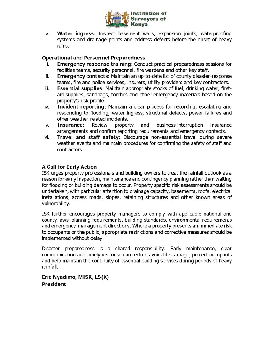 isk_kenya's tweet photo. ISK Statement on mitigating property damage and ensuring public safety ahead of the expected El Nino rains.
#ISK #PressStatement https://t.co/g7OlXjjDv5