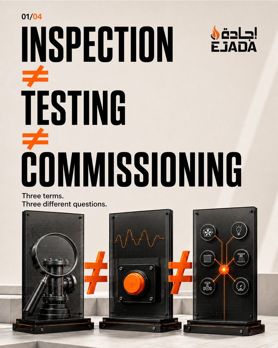 ejadasafety's tweet photo. Inspection vs Testing vs Commissioning: They Are Not the Same

Which term do you think is misunderstood most often on projects?

#Inspection #Testing #Commissioning #FireSafety #FireEngineering #BuildingSystems #EjadaSafety #EjadaSafetyUAE #EjadaAbuDhabi https://t.co/mwHPajIxTI