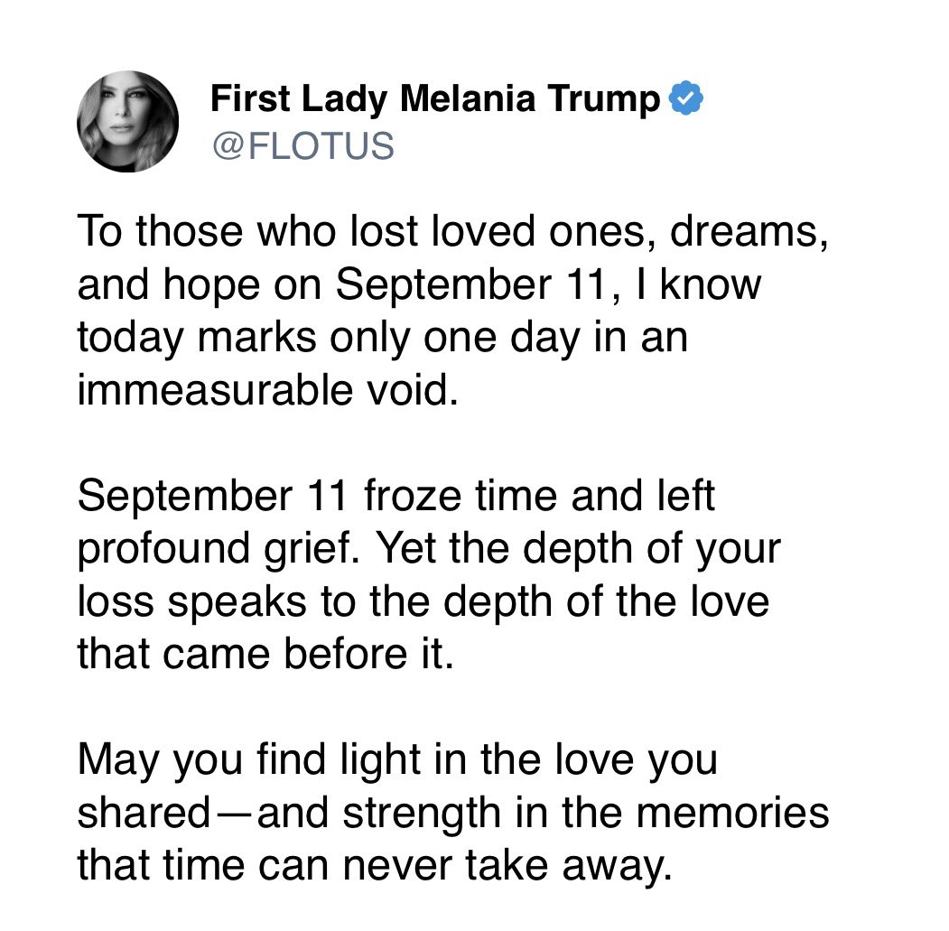 CaptKylePatriot's tweet photo. To those who lost loved ones, dreams, and hope on September 11, I know today marks only one day in an immeasurable void.

September 11 froze time and left profound grief. Yet the depth of your loss speaks to the depth of the love that came before it.

May you find light in the love you shared—and strength in the memories that time can never take away.

@CaptKylePatriots 
OnTelegram
@CaptKylePatriot 
On X