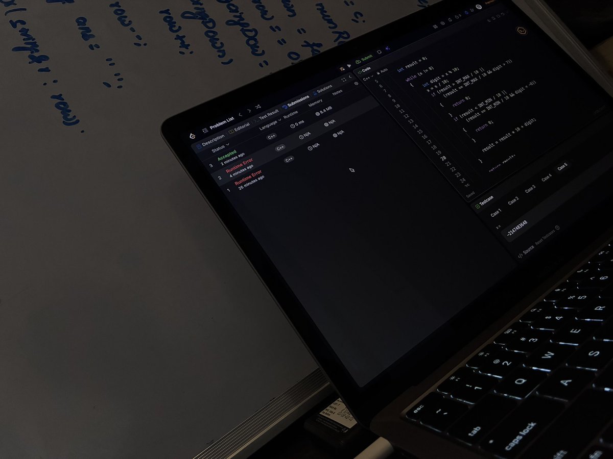 iamthakur404's tweet photo. Day 10/90 | DSA Restart
One problem
Runtime Error 25 mins debugging Runtime Error again 4 mins debugging Accepted.
The real DSA practice is not just solving the problem.
It’s learning to debug when things go wrong.
#DSA #Cpp #DSARestart #90DaysOfCode
https://t.co/wSqLG9O9pG https://t.co/CFZYndr67I