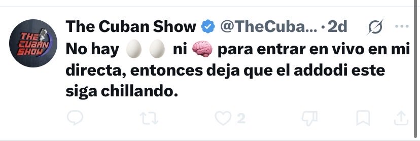 ColumbieE's tweet photo. Que personaje más patético. Me invita a su espectáculo circense, donde solo se desprestigia al exilio cubano y no hay ni una sola crítica al régimen, y ahora pretende este bufón que yo caiga en su juego, luego de tenerme bloqueado por mucho tiempo. https://t.co/THXT9nMvP4