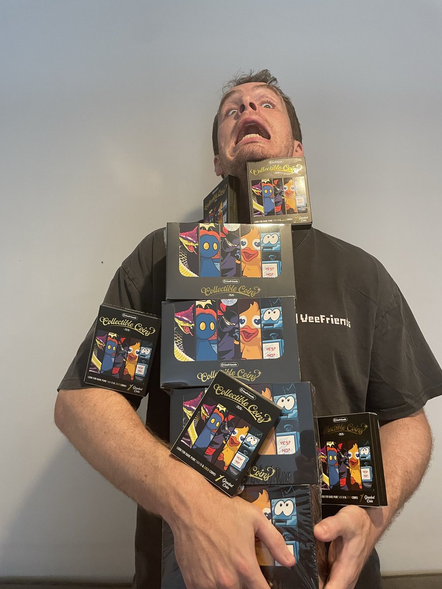 Rossmonkey95's tweet photo. The stack of Veefriends coins is growing by the minute! Tonight is going to be fun! Can’t wait to see yall at 8:00pm eastern https://t.co/354eBCwZyn