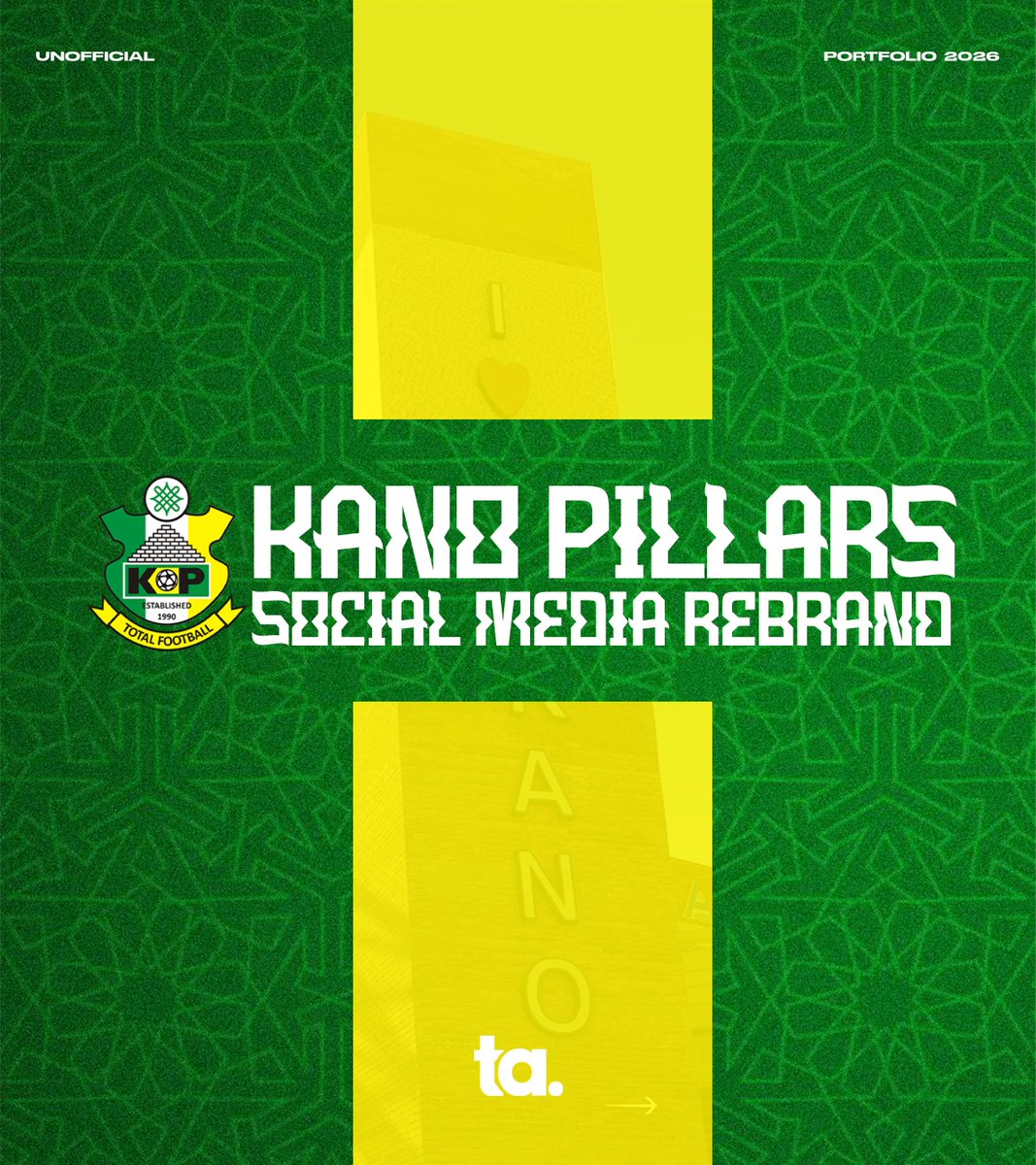 tannyartGFX's tweet photo. A club with a massive fan base and support deserved a digital upgrade. So I attempted one. 💚💛

Kano Pillars FC Social Media Rebrand 

A Thread 🧵 | RT Appreciated 🙏 https://t.co/lXi817tIJ2