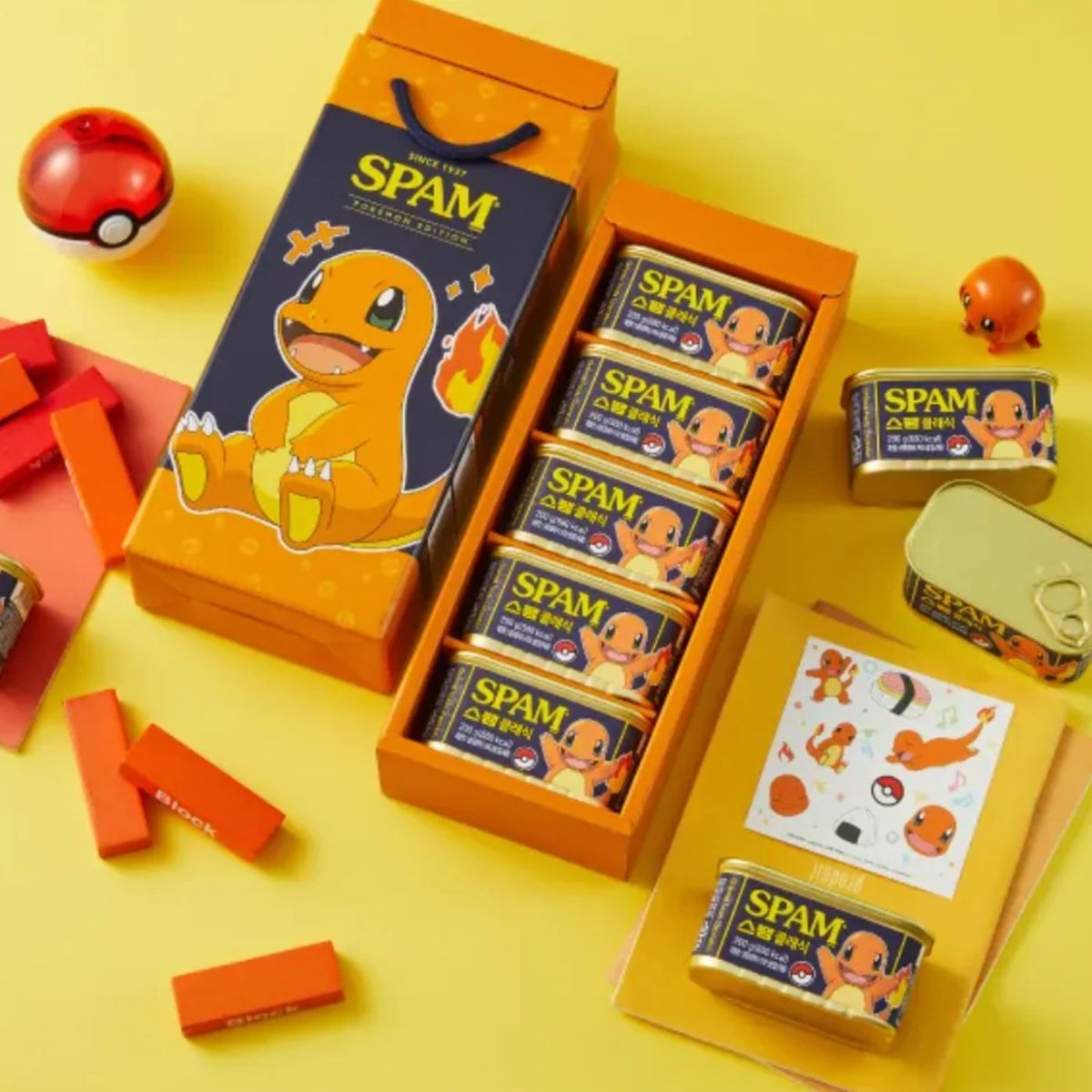 Dexerto's tweet photo. Pokemon has launched collectible SPAM sets based on Snorlax, Ditto and Charmander

The complete collection is already being scalped on eBay for nearly double its original price https://t.co/jTUGHn6EHV