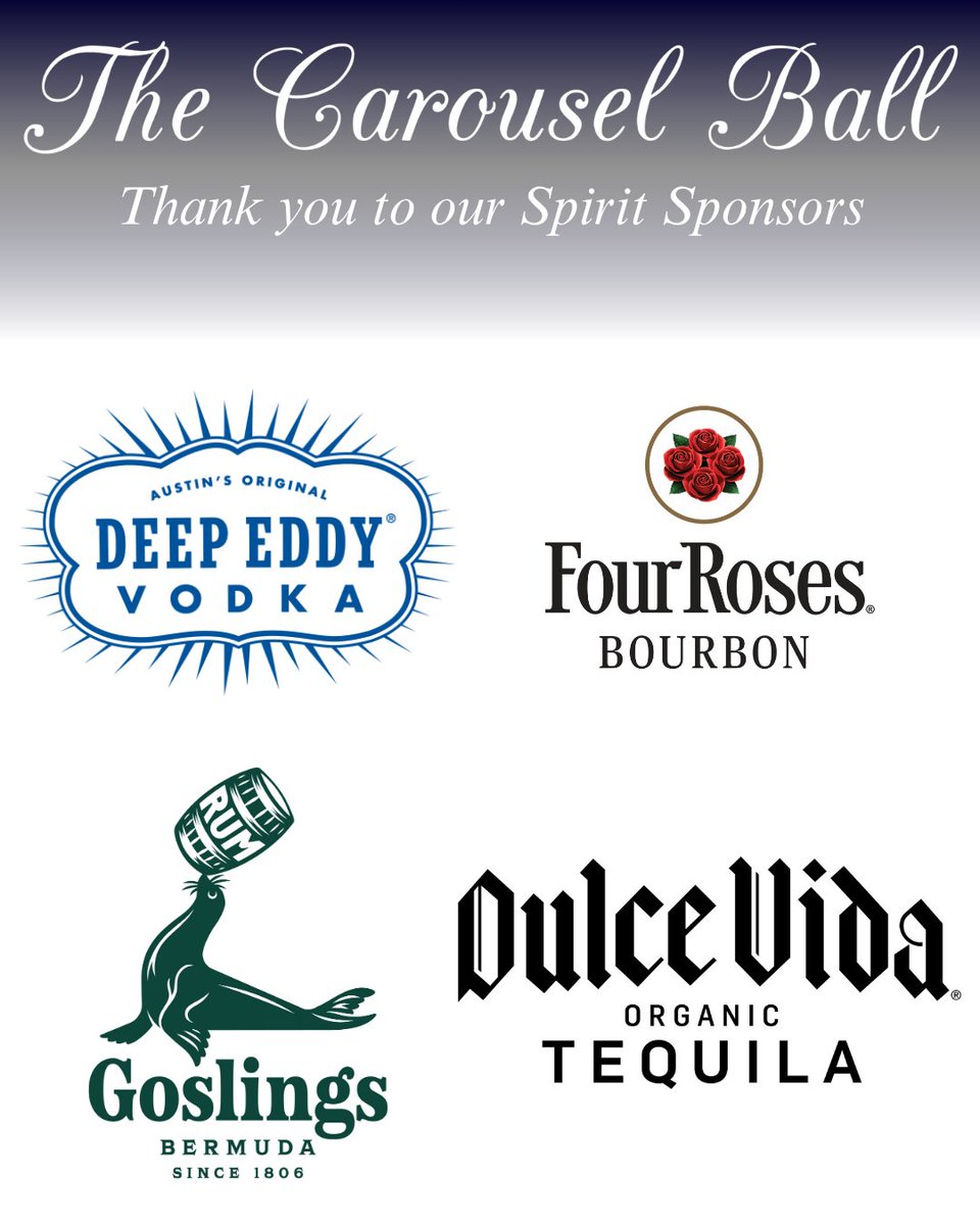 CDFdiabetes's tweet photo. We raise a glass to our #SpiritSponsors!🥂As we celebrate the 40-Year Anniversary of The Carousel Ball, we’re thrilled to have their generous support. Guests will enjoy @DeepEddyVodka, @4RosesBourbon, @TheBlackSeal Rum, and @DULCE_VIDA Blanco Tequila. #CarouselBall #CDF https://t.co/2agE15yBVu