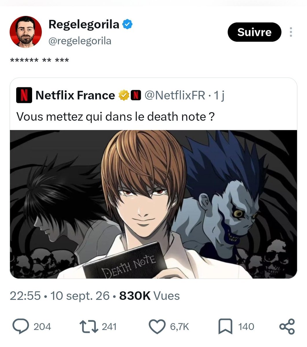Seathiell's tweet photo. Coucou @regelegorila

Tu veux la peau de @MLP_officiel en format Netflix et après tu viendras pleurer que X est violent. 
T’as pas un argument, t’as un fantasme. 
Et même ça, t’oses pas l’écrire en toutes lettres. 
Petit joueur, grande gueule! https://t.co/7nyvkBi8GL