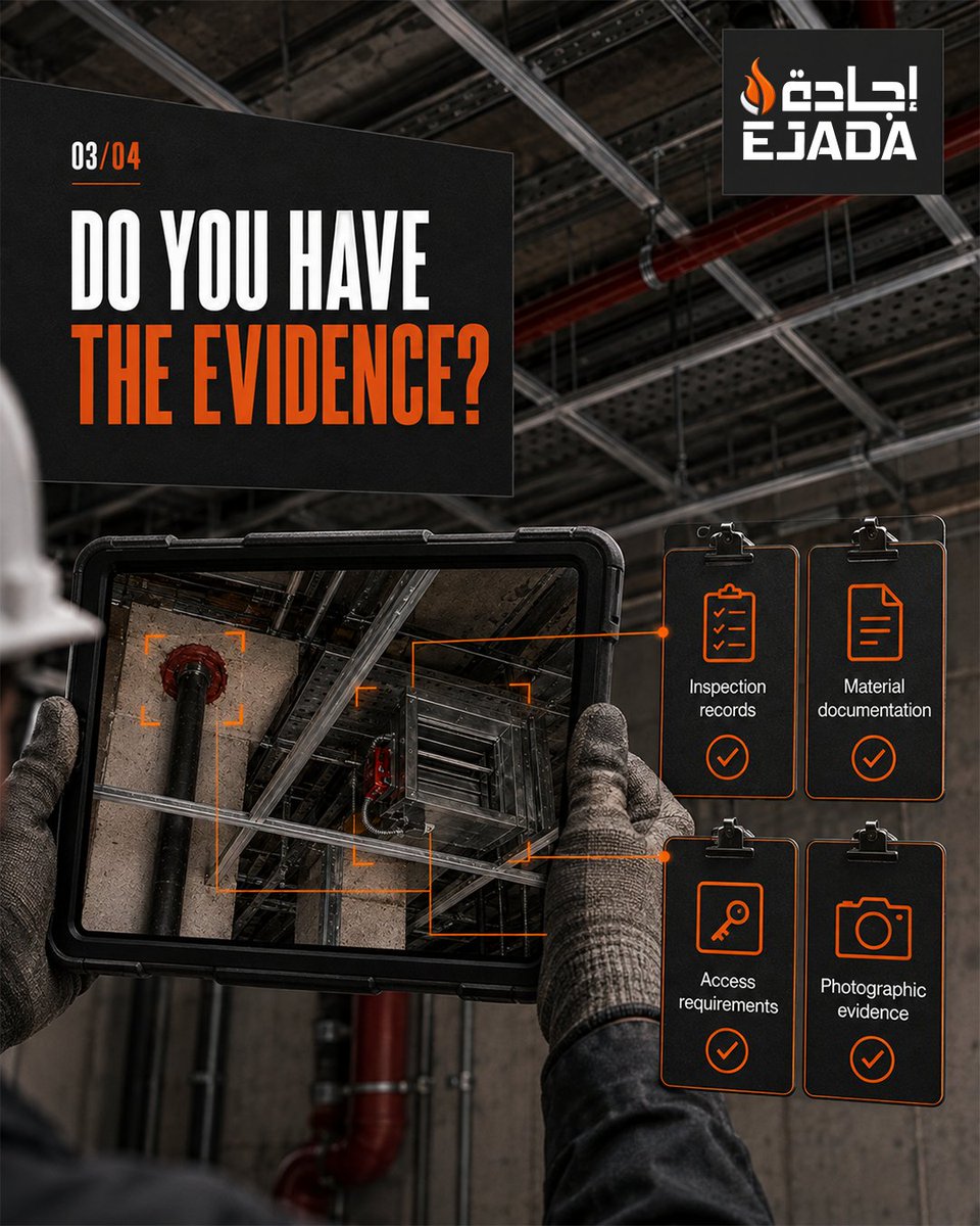 ejadasafety's tweet photo. Before You Close the Ceiling: Hidden Fire-Safety Details That Should Be Verified First

#PassiveFireProtection #Construction #SiteInspection #FireSafety #FireEngineering #QualityControl #EjadaSafety #EjadaSafetyUAE #EjadaAbuDhabi https://t.co/CwGlD9TCu1