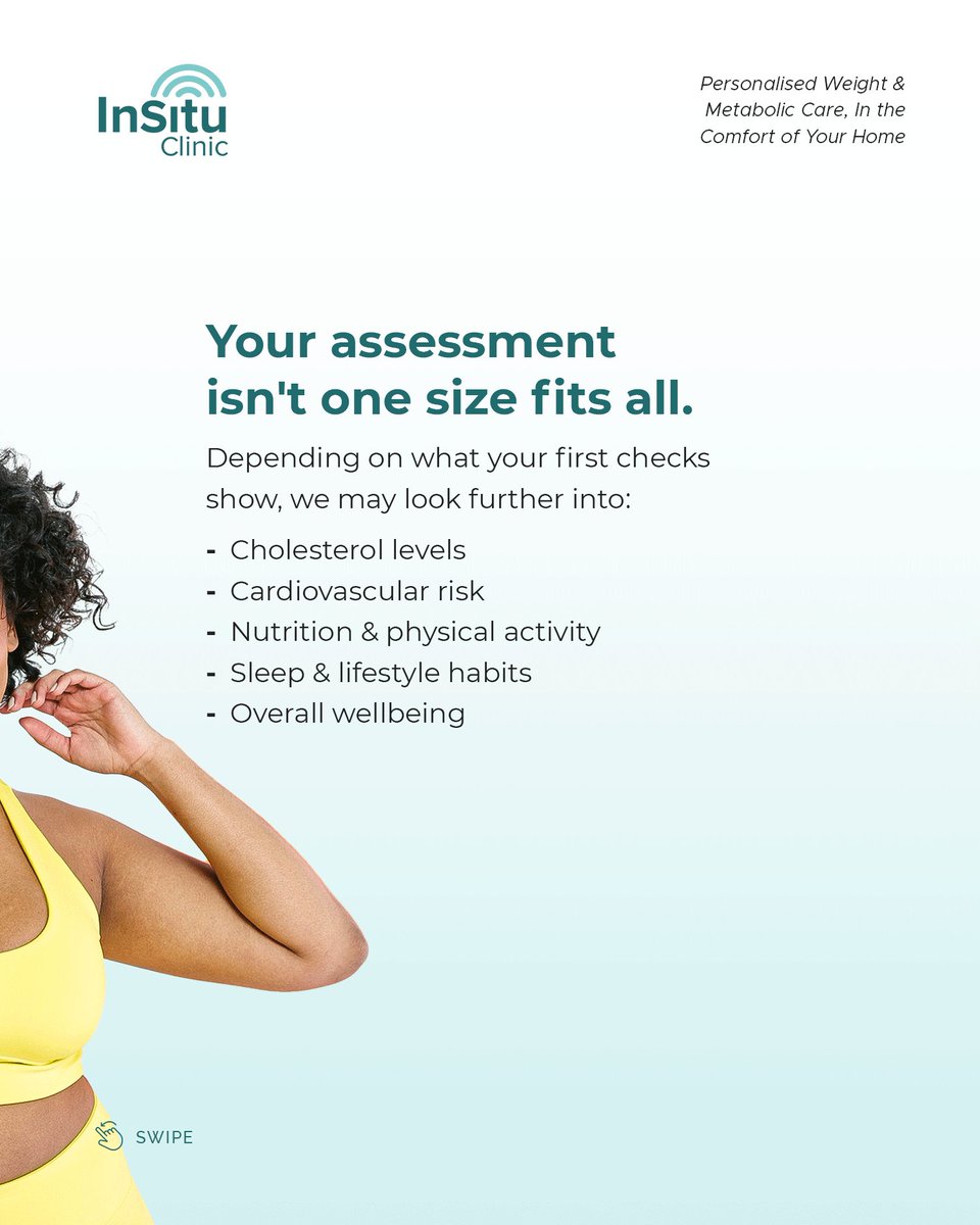 InSituClinic's tweet photo. Your first conversation with us is just the beginning.

The second step is where we actually get to know your body. It starts with the essentials: weight, BMI, blood pressure, then goes deeper based on what we find: cholesterol, cardiovascular risk, nutrition, sleep,wellbeing. https://t.co/9gkmu18gca
