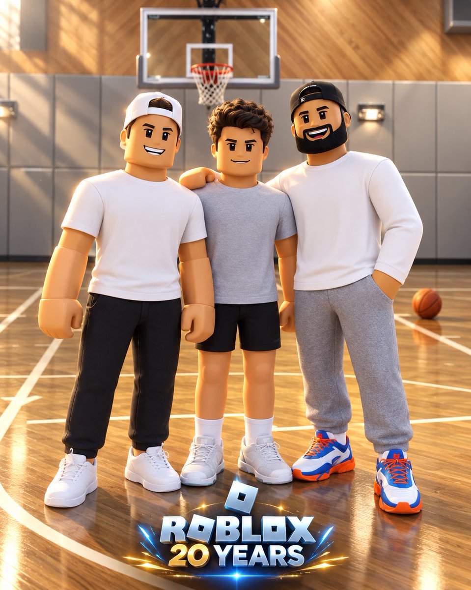 RobloxiansWorld's tweet photo. Roblox 20 — father vs. son. 🏀🎮

We found Tom Brady and Jack on the court… but there’s one question before the game begins:

If you two faced off in a Roblox basketball game, who gets the first bucket? 👀

Tom or Jack? Let’s hear it. 🔥
@TomBrady  
@RobloxiansPage
@Roblox

#Roblox20years #Robloxians #RobloxiansCelebrities