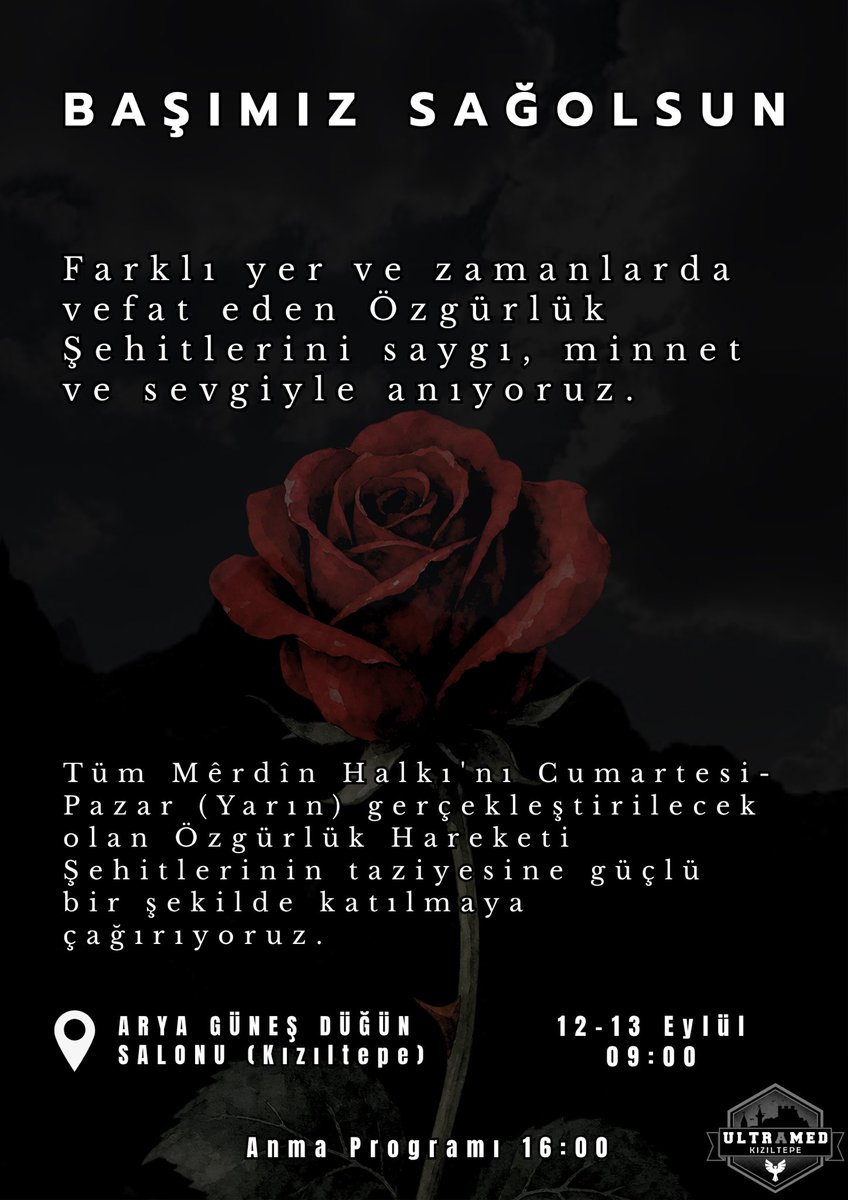 ultramed47's tweet photo. Başımız sağ olsun.

Özgürlük Şehitlerini saygı, minnet ve sevgiyle anıyoruz. Tüm Mêrdîn halkını taziye ve anma programına katılmaya çağırıyoruz. https://t.co/0FGMvpo1YU