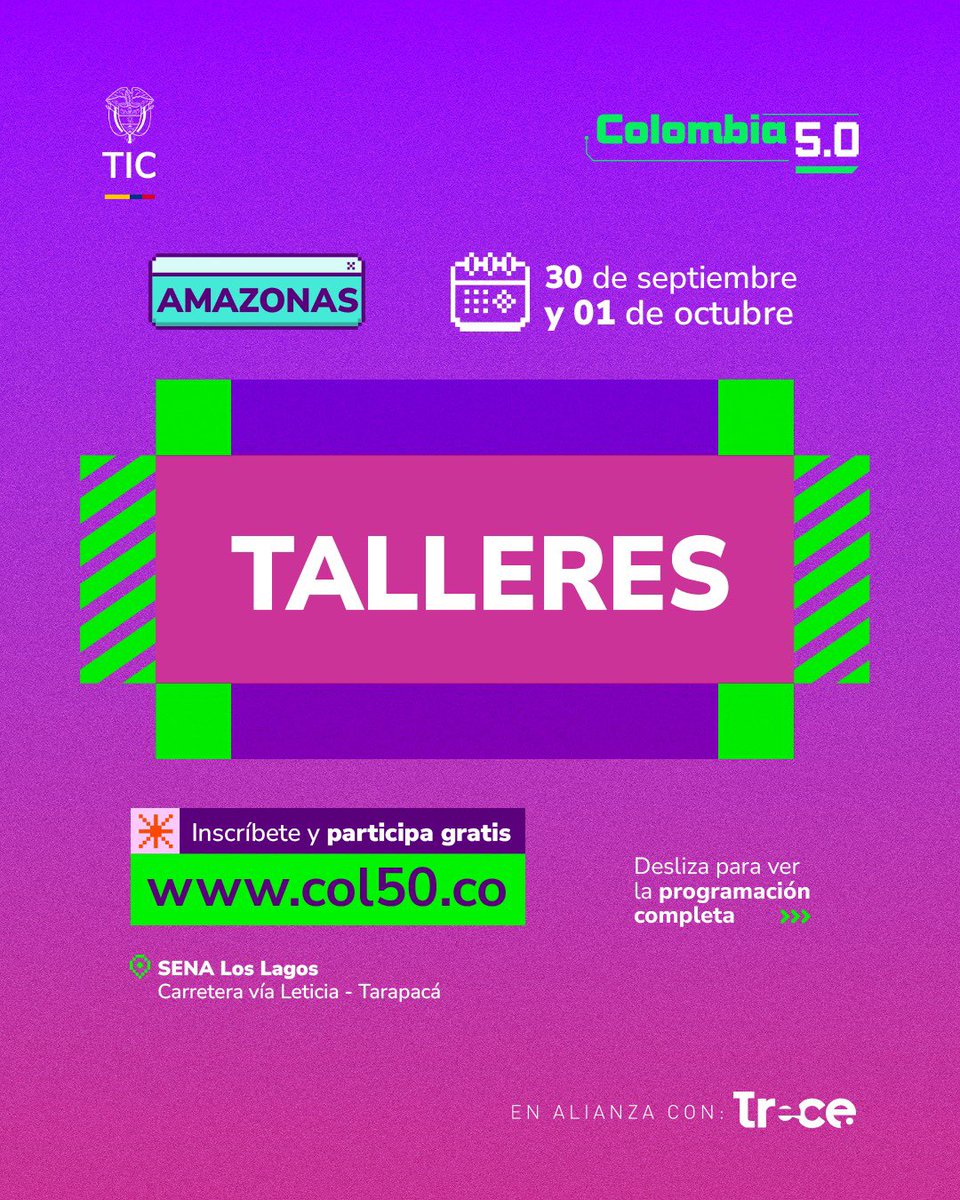Col5punto0's tweet photo. 🤖💡 La IA también se aprende haciendo. En los talleres de Colombia 5.0 Amazonas podrás crear asistentes digitales, traducir con IA y explorar videojuegos y animación.

🌿 30 sep. y 1 oct.
👉 Regístrate gratis en https://t.co/6xADWMrUnq https://t.co/V53KTqdGQA