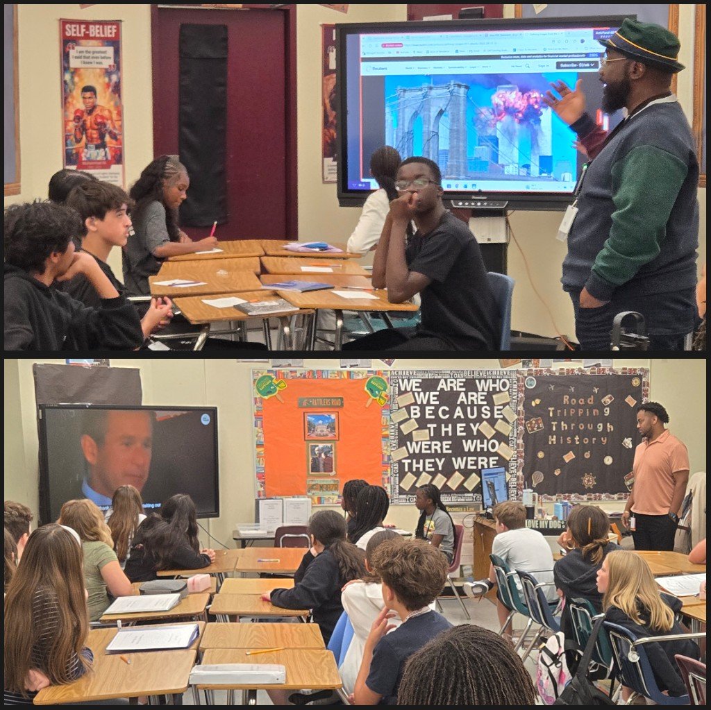 MsGibbonsAP's tweet photo. Today, our amazing @seminolemiddle Social Studies teachers led meaningful lessons on September 11th, helping students reflect, remember, and honor those impacted. 🇺🇸 #weremember #itsagreatdaytobeapanther https://t.co/1alliloHOl