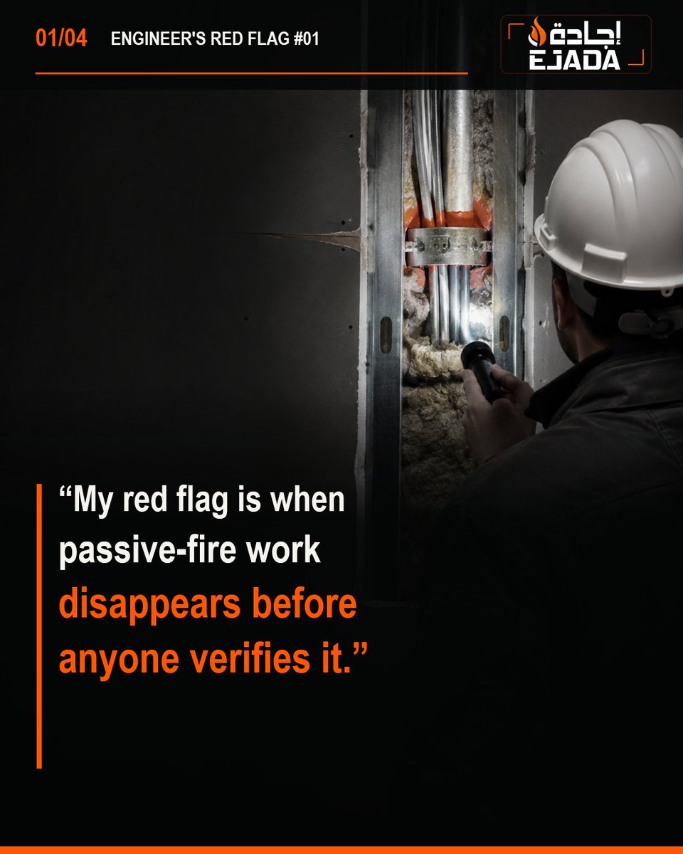 ejadasafety's tweet photo. Engineer's Red Flag: Never Let Critical Passive Fire Work Disappear Before Verification

#EngineersRedFlag #FireEngineering #PassiveFireProtection #SiteInspection #FireSafety #ConstructionQuality #EjadaSafety #EjadaSafetyUAE #EjadaAbuDhabi https://t.co/vnwvj8lDfR