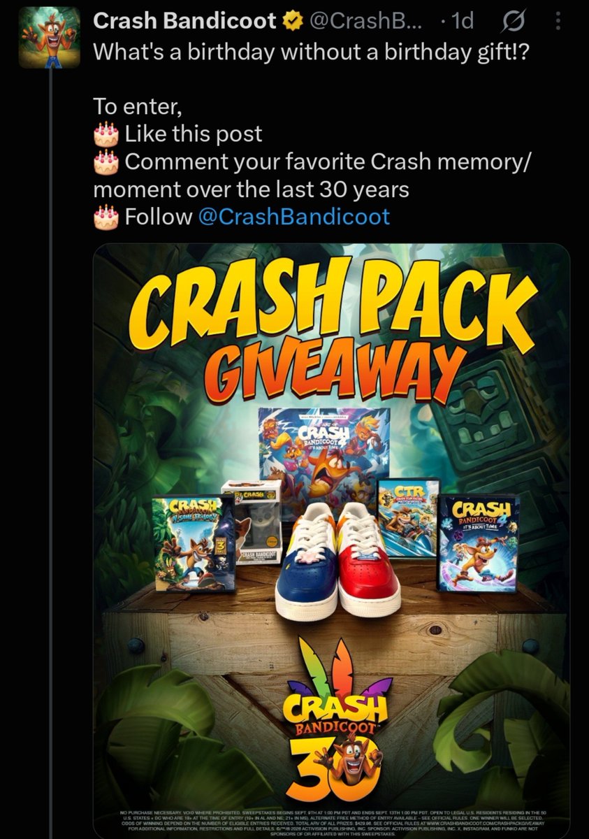 bandibrawl96's tweet photo. "Mario had the worst anniversary!"
"No Sonic had the worst anniversary!"
Crash's 30th anniversary: https://t.co/PkpmxYxWYB