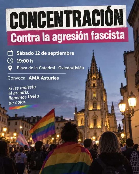 josemanuelferra's tweet photo. Fascistas apalean a dos militantes de AMA Asturies al grito de “¡Rojos de mierda! ¡Arriba España!

🌈Con la esperanza de que Uviéu se llene mañana de color frente al negro fascista.

@nortes_me @AMA_Asturies 

https://t.co/ZQVe0E9pzD https://t.co/1D9zvtwyQW
