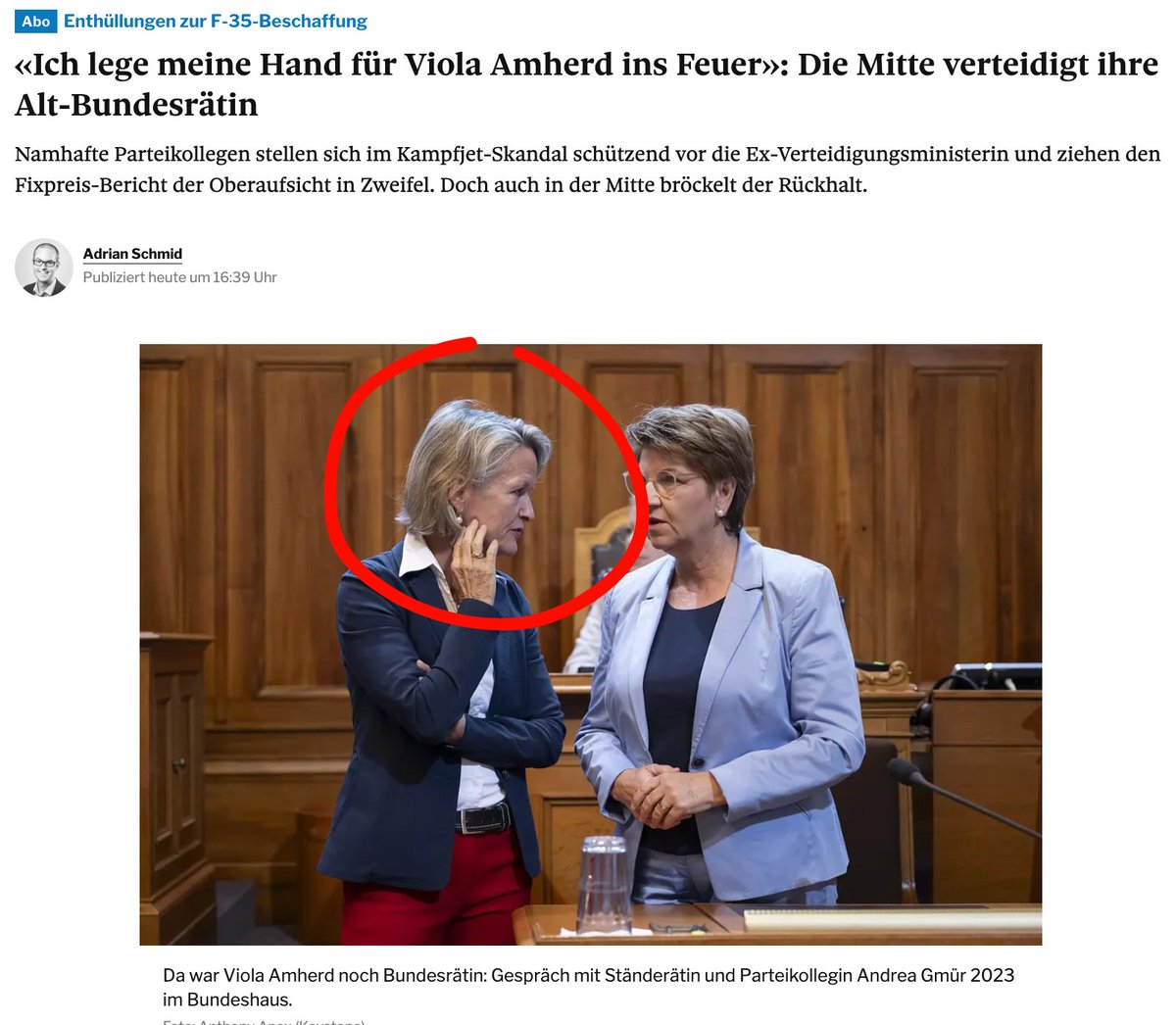 AEscher1291's tweet photo. KOMPLETTER Realitätsverlust:
🤡 "..Ständerätin Andrea Gmür verteidigt Amherd vehement und stellt die Fixpreis-Interpretation der Oberaufsicht infrage."
🤡 "..Gmür glaubt nach wie vor an Festpreis"
Sie vergisst:
🔸Fakten sind eindeutig
🔸Sie unterstellt also ihren Berufskollegen im Parlament schlechte Arbeit? Oh, wow; spannend!
Was wurde ihr versprochen? Oder wurde ihr angedroht Einfluss und Mittel zu entziehen? @AGmur
https://t.co/gZMQLNF3S7