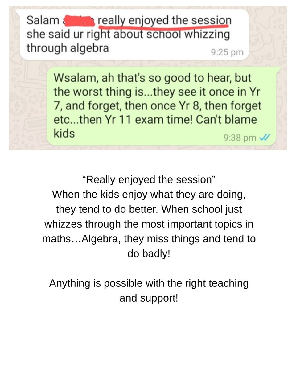 MathProbSolving's tweet photo. “Really enjoyed the session”
When the kids enjoy what they are doing, they tend to do better. When school just whizzes through the most important topics in maths…Algebra, they miss things and tend to do badly!

Anything is possible with the right teaching and support! https://t.co/OnqoL25DOw