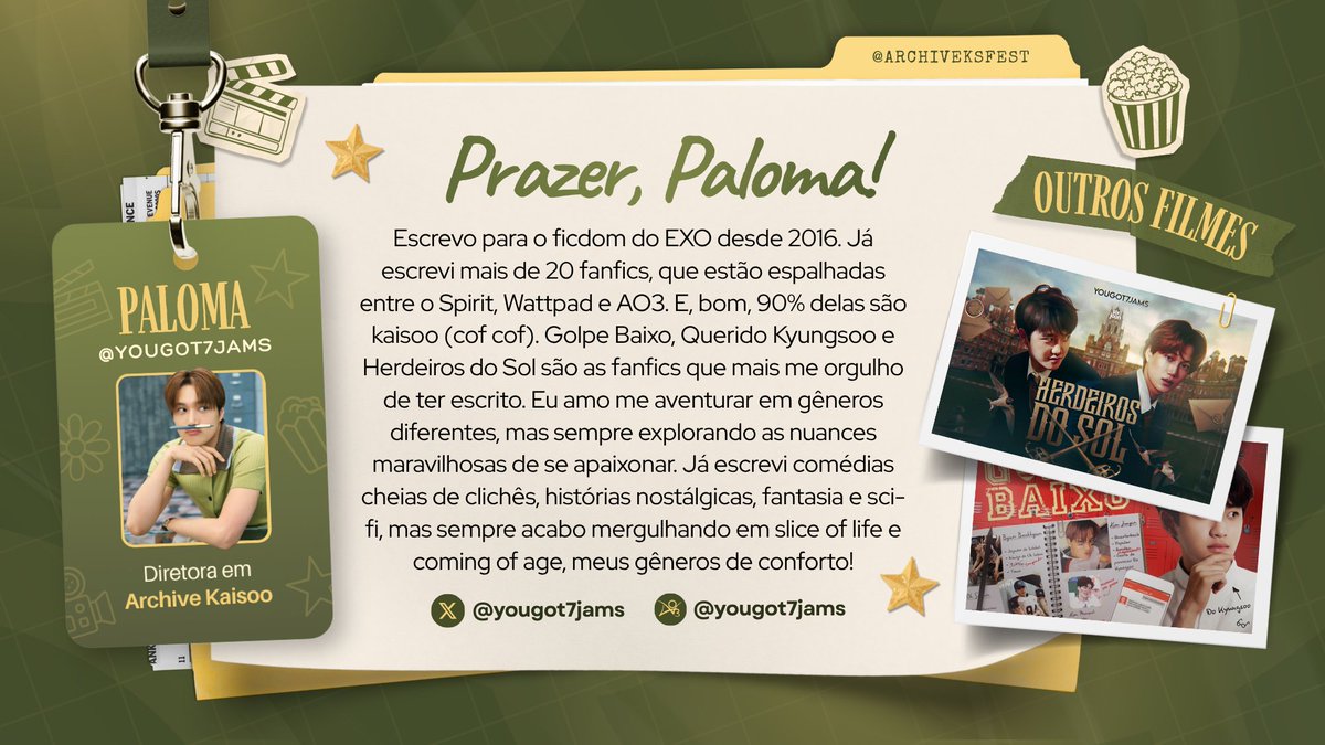 archiveksfest's tweet photo. 🎬 Paloma
⭐ Twitter: @yougot7jams 
⭐ AO3: https://t.co/qUzcZDmpzw
⭐ Spirit: https://t.co/nDgmynmaCu
🎥 #DiretoresArchive https://t.co/oOR8nr45bb