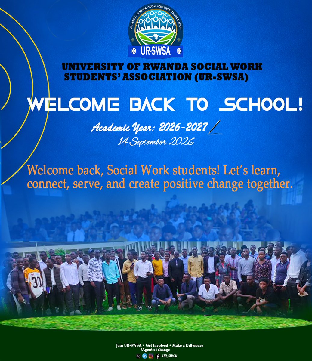 UR_SWSA's tweet photo. Dear Agent of Change,
Welcome back to Huye Campus! ๐ Letโs reconnect, learn, serve, and make meaningful impact together throughout the 2026-2027 Academic Year. Welcome back, UR-SWSA family!
#URSWSA #AgentOfChange #SocialWork #HuyeCampus #WelcomeBack https://t.co/kUN8t8mbl6