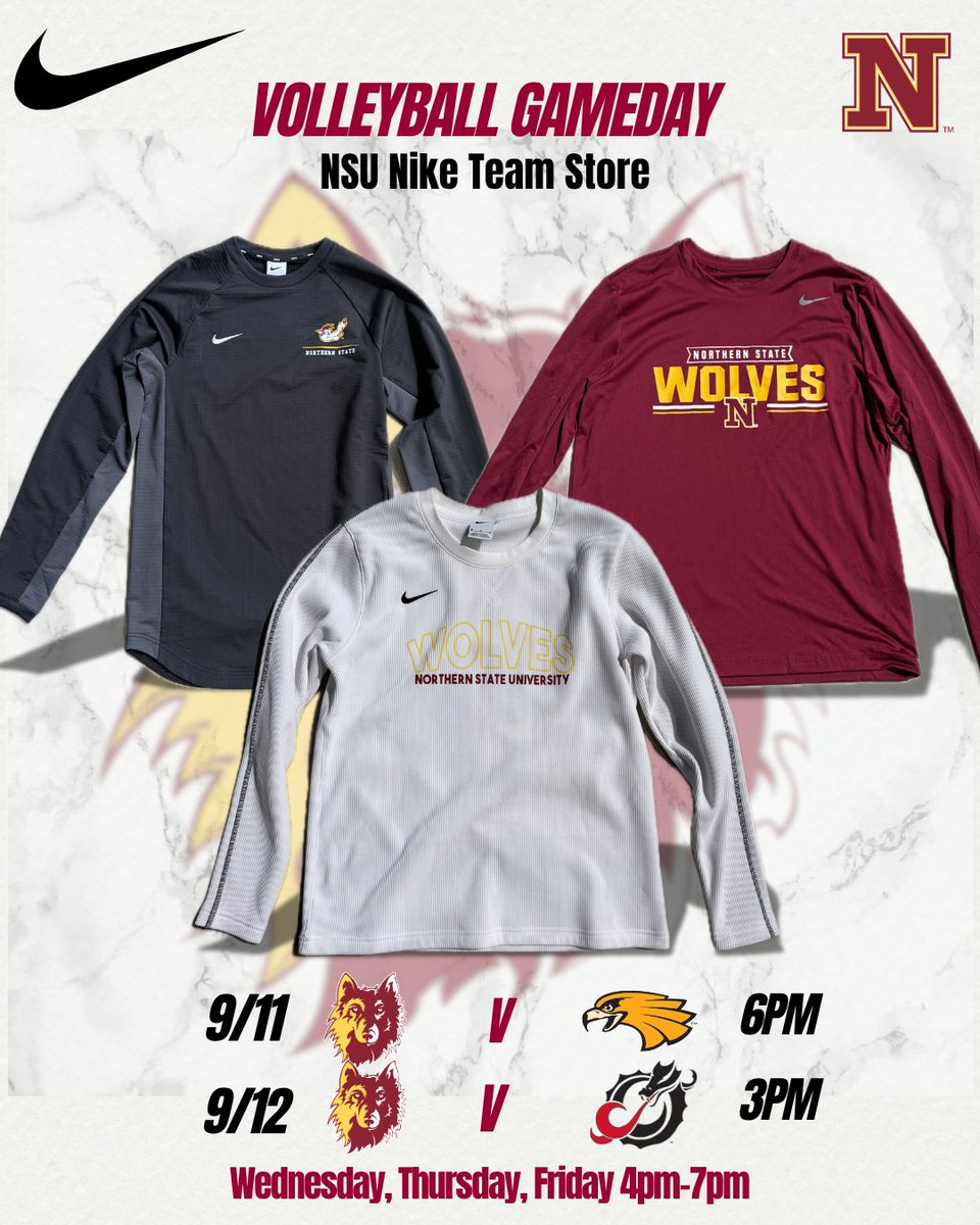 WolvesTMStore's tweet photo. Stuck for what to wear for gameday this weekend? 🏐
Look no further than our NSU Nike team store!

Stop by before today's game and support your wolves in style 😍

🔗 https://t.co/gFy1CfJsUq https://t.co/OpHGVvNUil