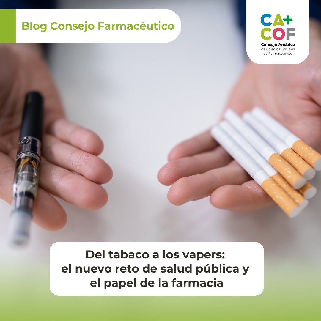 CACOF_'s tweet photo. 🚬 La llegada de un nuevo curso es uno de los momentos habituales para llevar a cabo nuevos propósitos, como el hecho de dejar de fumar. ¿Cómo podemos ayudar desde la farmacia a aquellas personas que desean abandonar el tabaquismo?

Si eres farmacéutic@ y estás pensando en ofrecer consejo profesional para el cese tabáquico en tu farmacia no dejes de leer este artículo de Alberto Virués, presidente del @COFCadiz, sobre el importante papel que podemos desempeñar los farmacéuticos frente el tabaquismo y el uso de vapeadores ➡️ https://t.co/sMJQihDQ7m