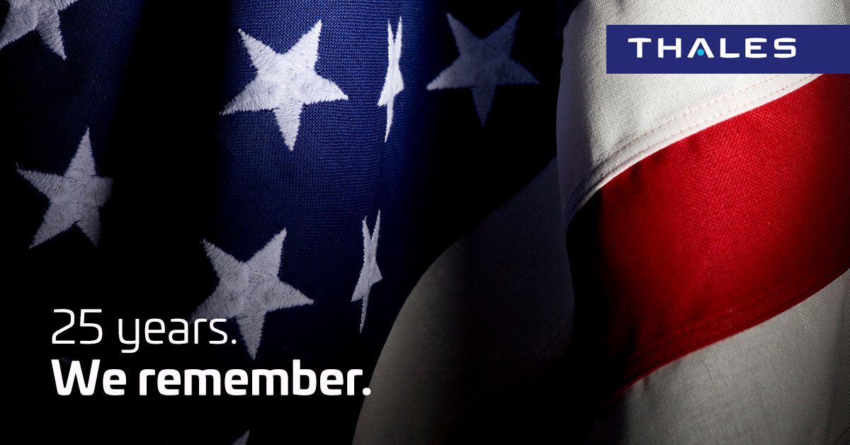 ThalesUSA's tweet photo. We remember the lives lost 25 years ago today on September 11, 2001, and honor the first responders and heroes who ran toward danger to protect others. Their legacy endures. #NeverForget https://t.co/fsoHZc8EBR