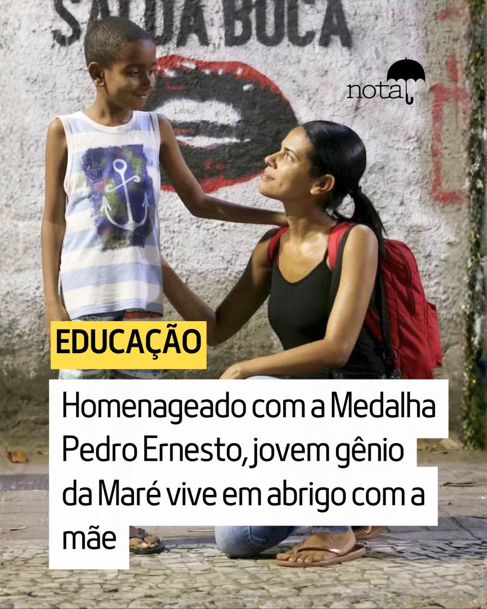 jornalnota's tweet photo. TRISTEZA! 🚨Homenageado com a Medalha Pedro Ernesto, jovem gênio da Maré vive em abrigo com a mãe 😢

Com apenas 7 anos de idade, Adriano Álvaro de Melo, desenvolveu um jogo chamado “Super Alvinho”, após participar de um curso online em Harvard. Adriano também se destacou no xadrez e nas aulas de robótica na UFRJ.

Apesar de suas habilidades e do seu grande destaque, o pequeno Adriano, junto à sua mãe, Priscila Melo, não puderam escapar dos desafios impostos pela vida.

Atualmente, os dois residem em um abrigo temporário para pessoas em situação de rua, abandono, ou vulnerabilidade social.

O pequeno gênio, comemorou seu aniversário de 10 anos neste abrigo, no Grajaú, Zona Norte do Rio de Janeiro.

Leia a matéria completa:
https://t.co/WeXHTAczVs