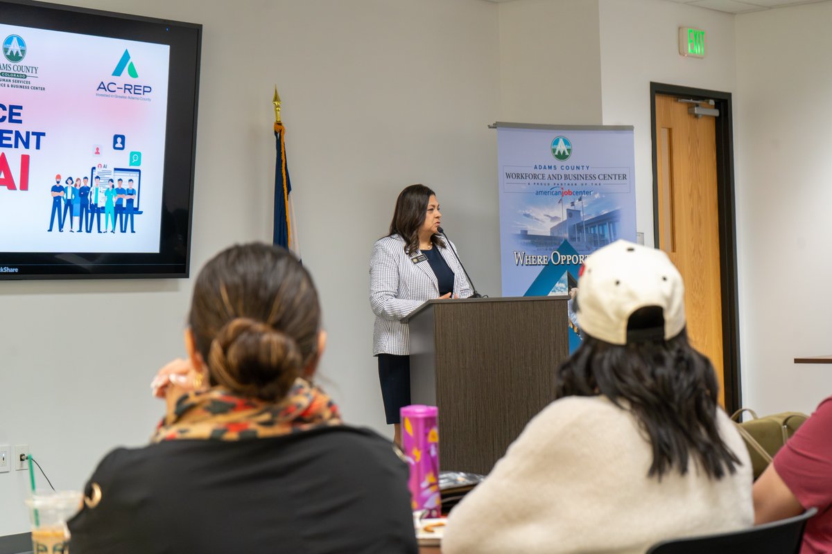 adamscountygov's tweet photo. Yesterday, Adams County Commissioner Lynn Baca joined community leaders, businesses, and workforce partners for Workforce Development Month: In the Age of AI &amp; Expo.

This event brought together members of our community to explore how AI is impacting businesses and employees. https://t.co/0BAEGP8WTm