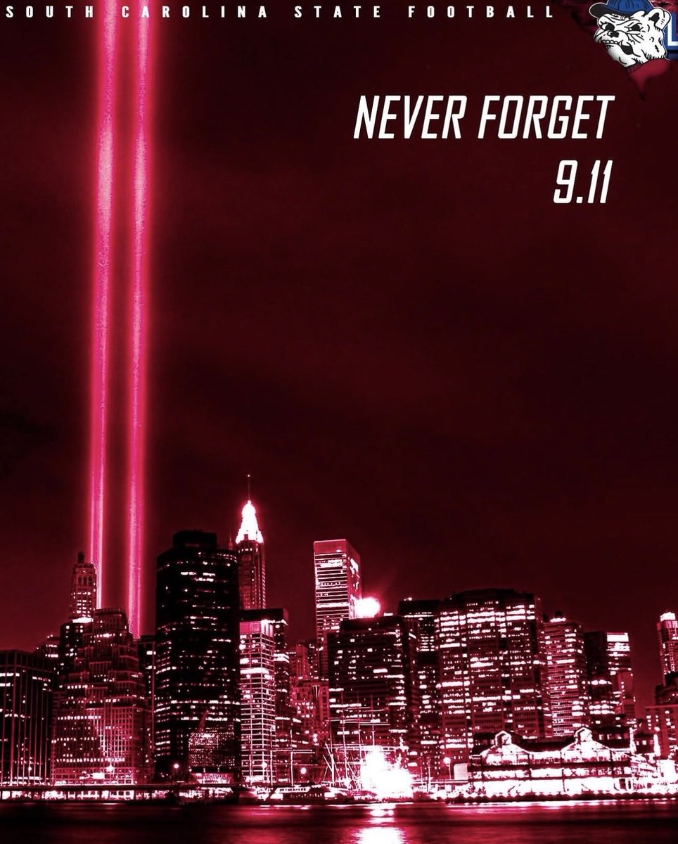 SCState_Fb's tweet photo. #GoDogs

🇺🇸 NEVER FORGET. 9.11.01.

Today, we pause to remember the lives lost, the heroes who answered the call, and the families forever impacted by September 11, 2001.

25 years later, we remember. We honor. We will never forget. 🇺🇸

@SCStateAthletic @MEACSports @coachberry77 
#PayTheFEE
#DigDEEP
#STATEofMind
#RaiseTheBAR
🔴🔵🐶🏈