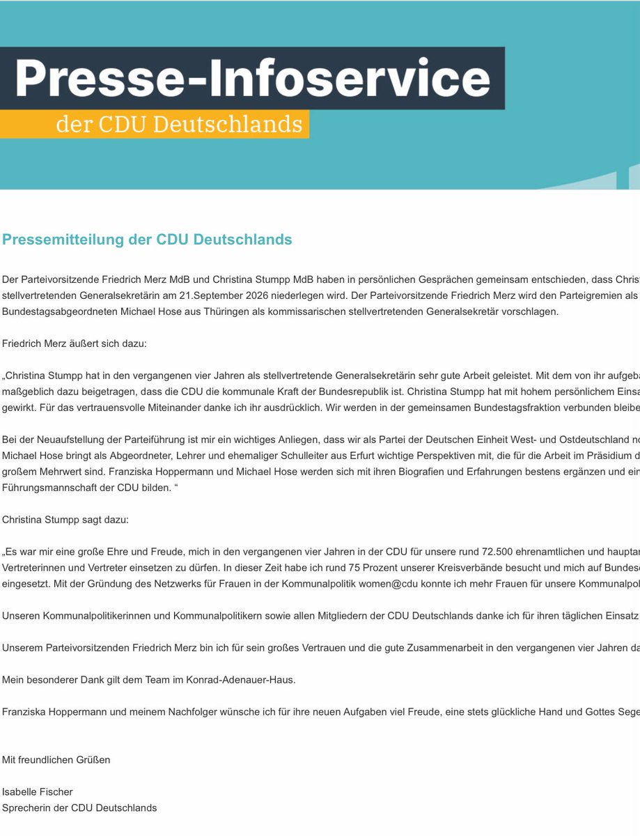 sarfeld's tweet photo. Sage keiner, die CDU wäre nicht mehr für #Eilmeldung|en gut 😵💫
#Breaking ‼️
“#Merz setzt Rücktritt von CDU-
Vizegeneralsekretärin Christina
#Stumpp durch - alle Entwicklungen im #Liveblog
Die #Huthi bedrohen nun die zweite wichtige #Meerenge in Nahost. Nur noch #Trump könnte sie das Fürchten lehren“ @faznet