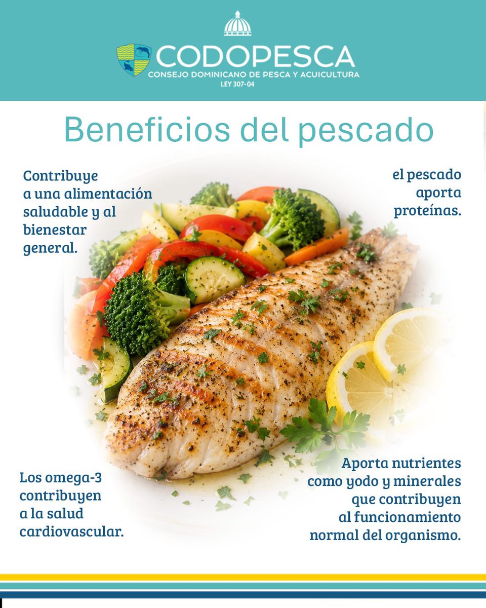 CODOPESCARD's tweet photo. ¡El pescado es sabor y nutrición! Aporta proteínas, vitaminas, minerales y, en algunas especies, omega-3.

Desde CODOPESCA promovemos su consumo responsable y el aprovechamiento sostenible de nuestros recursos pesqueros y acuícolas. https://t.co/IpLsIK0CR1