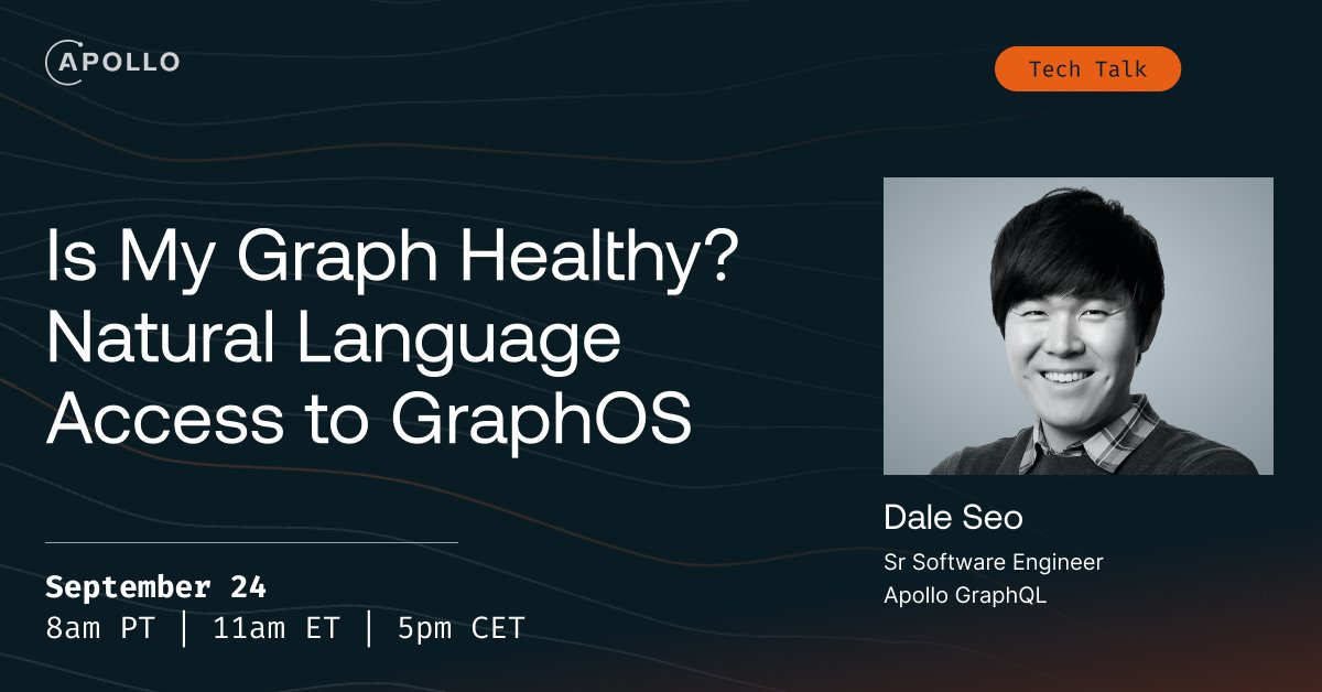 apollographql's tweet photo. ❓ Ask your agent "Is my graph healthy?" and get a real answer.

GraphOS MCP Server gives your agent natural language access to GraphOS. Fully hosted, so you run nothing.

Live demo with @DaleSeo 📅 Sept 24, 8am PT | 11am ET

Reg link in replies 👇 https://t.co/0kE1Bald47