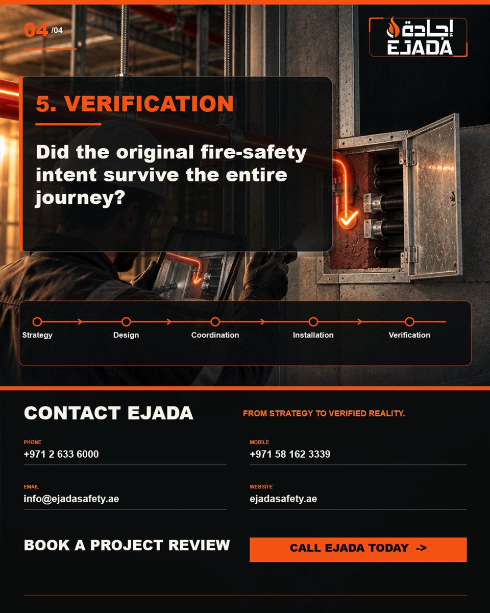 ejadasafety's tweet photo. From Fire Strategy to Site Verification: Where Fire-Safety Intent Can Get Lost
#FireStrategy #FireEngineering #DesignCoordination #LifeSafety #Construction #SiteVerification #EjadaSafety #EjadaSafetyUAE #EjadaAbuDhabi https://t.co/dpLaVD4c79