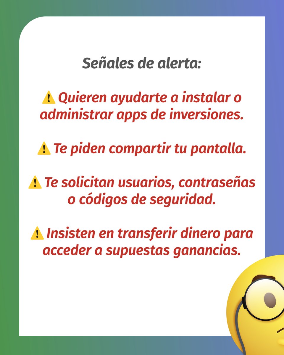 bancoprovincia's tweet photo. Atención, nueva metodología de estafa. ⚠️

🔐 Hay falsos asesores que se ponen en contacto ofreciendo supuestas oportunidades de inversión. En el carrusel te contamos cómo evitar ser víctima.

Más consejos de seguridad: https://t.co/7sWMV6iCL5 https://t.co/N0qDLTeeOi