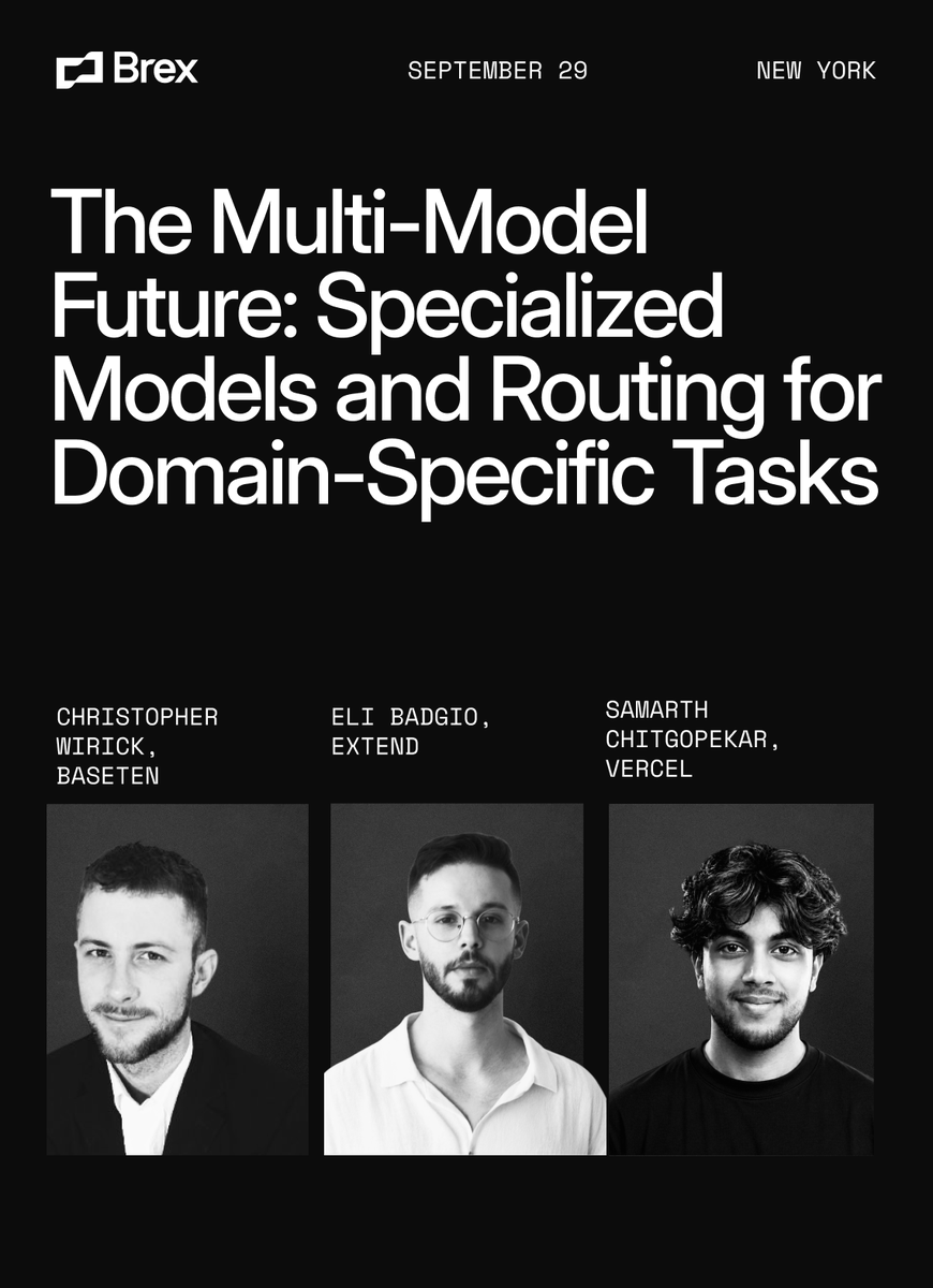 bolau_'s tweet photo. we're hosting a technical panel in NYC at the end of this month with @brexHQ and panelists from @Baseten and @vercel!

we’ll dig into open-source models, model routing, keeping token costs down, and when smaller, task-specific models are the better choice

rsvp below! https://t.co/w5HjZTHb3j