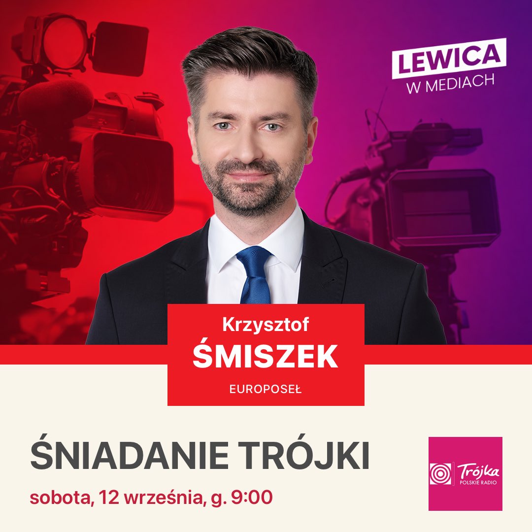 __Lewica's tweet photo. 💻 Europoseł @K_Smiszek jutro o 9:00 będzie gościem programu #ŚniadanieTrójki w @RadiowaTrojka.

Zachęcamy do oglądania!
#LewicaWMediach https://t.co/HQ69kHcZGL