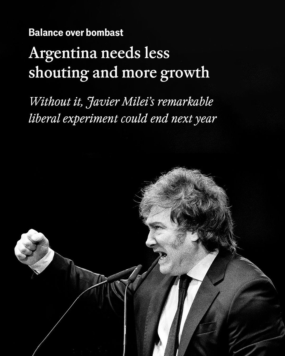 TheEconomist's tweet photo. Most of Javier Milei’s economic policies are the right ones. But today Argentines worry more about jobs than inflation. It is time for their president to build on the foundations he has laid  https://t.co/yFpq9uDuaF

Photo: Getty Images https://t.co/6aPFSJgU5S