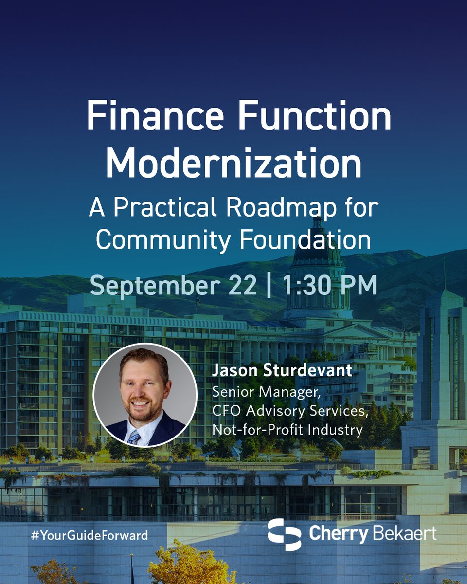 CherryBekaert's tweet photo. Don't miss Cherry Bekaert's Jason Sturdevant at the 2026 FAOG Conference in Salt Lake City, UT, for a discussion on helping finance organizations improve efficiency, address operational challenges and build stronger foundations for the future. Secure your spot today! https://t.co/xDrSF8mq8E

#FinMod #CommunityFoundation #FAOG
