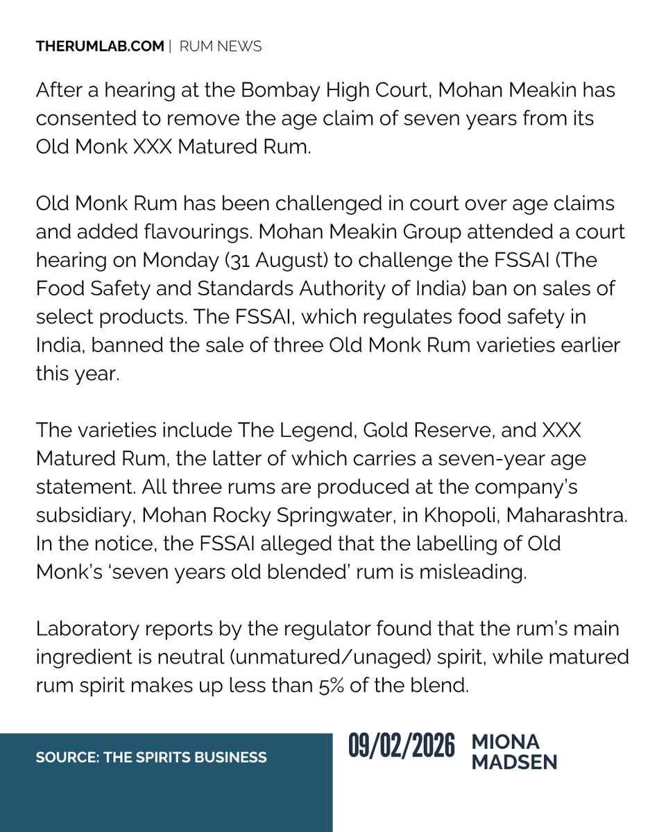 therumpour's tweet photo. RUM NEWS:
An FSSAI representative also argued at the hearing that Old Monk was made by adding rum flavour to a neutral spirit rather than acquiring the natural characteristics of rum.
#Rumnews #RumIndustry #OldMonk https://t.co/3w3w1kJ06l