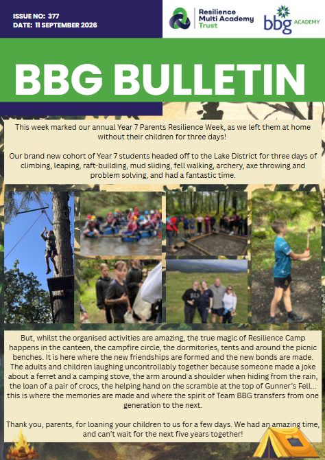 BBGAcademy's tweet photo. Slightly later than usual due to our return from camp, please follow the link below to this week's BBG Bulletin.

https://t.co/8ayxCCYont
Have a wonderful weekend #TeamBBG💙💚💙 https://t.co/hpS0AdGmkN