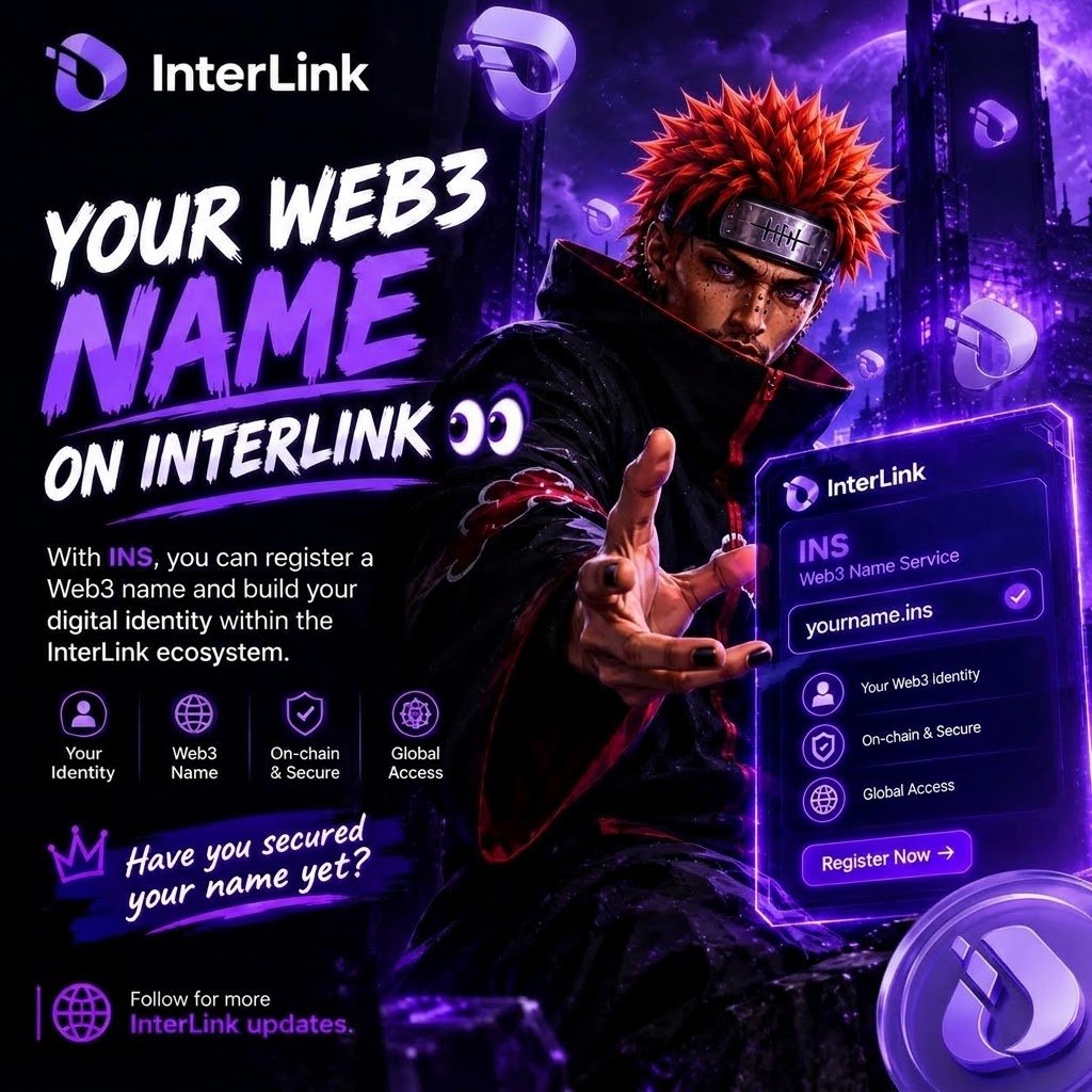 TimXWeb3's tweet photo. 🌐 YOUR WEB3 NAME ON INTERLINK 👀

With INS, you can register a Web3 name and build your digital identity within the InterLink ecosystem.

Have you secured your name yet? 🔥

🔗 Join: https://t.co/6lTOs6FpiV
🆔 Code: 34368092

#InterLink #ITL #ITLG #Web3 #Crypto https://t.co/nA6t5ZZscd