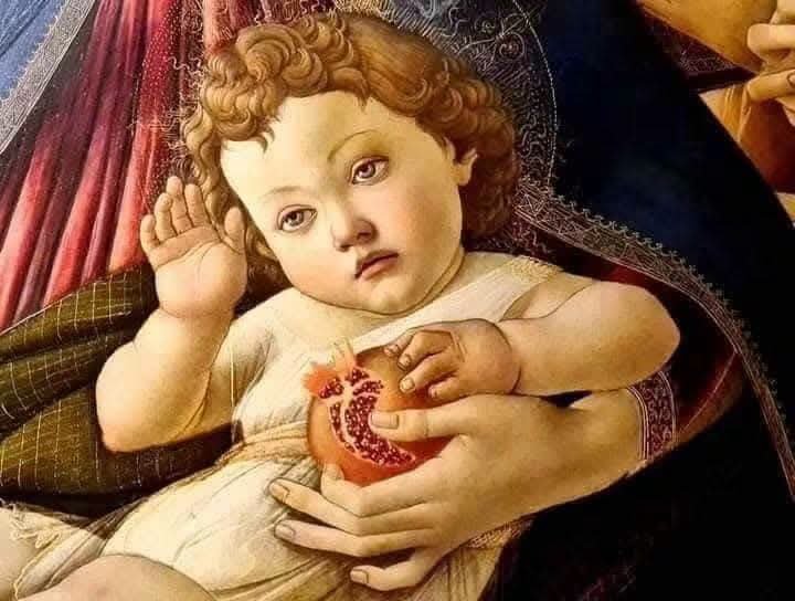 RamellaUgo's tweet photo. Sandro Botticelli Madonna della Melagrana opera più due dettagli vedere singolarmente https://t.co/Yk9fbCKivD