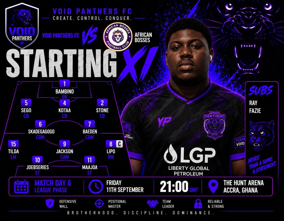 Void_Panthers10's tweet photo. Lineup vs @africabosses_fc https://t.co/6gRErdz3fu