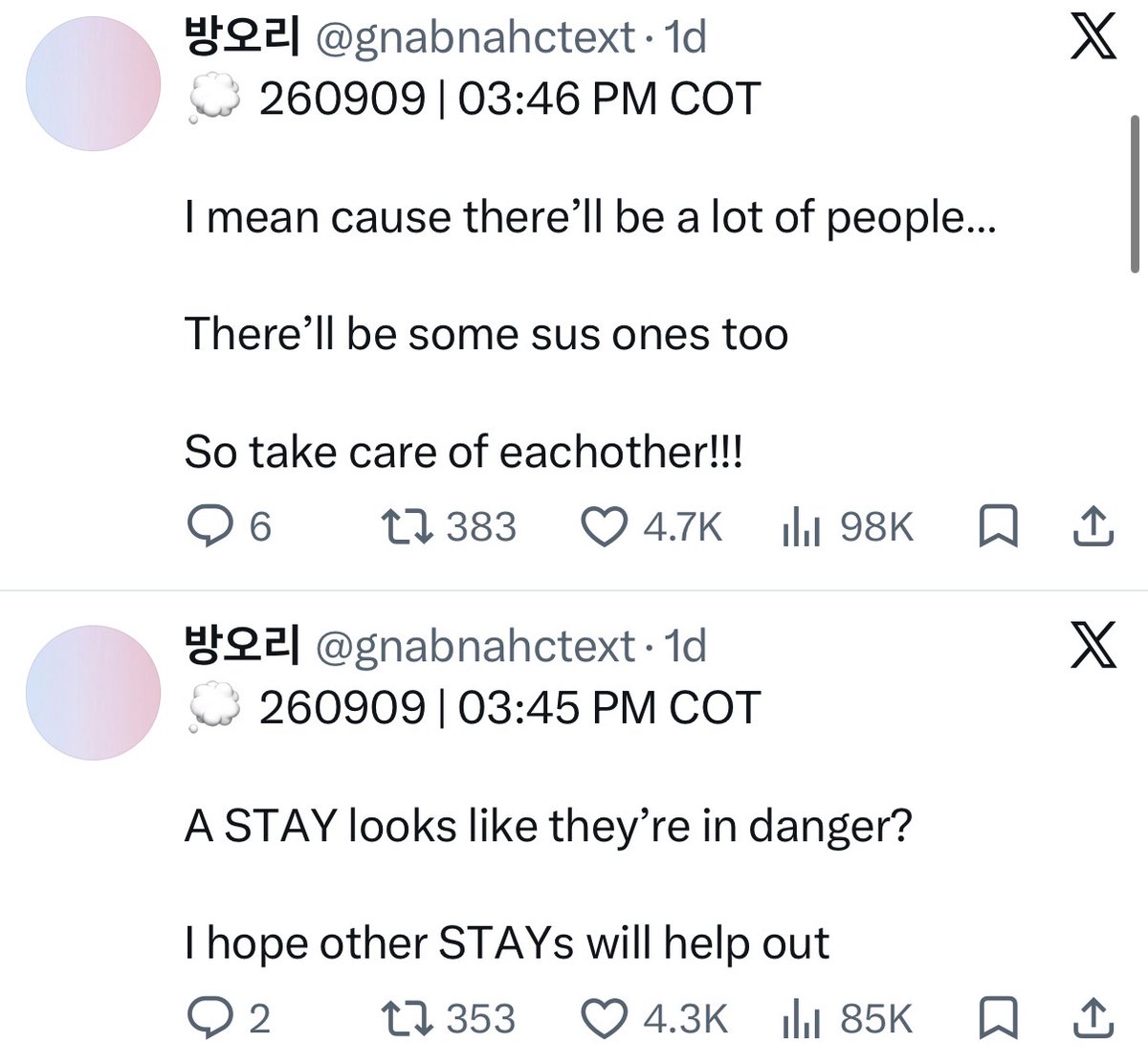Aoothrld_'s tweet photo. Messages chan sent to fans STAYs on bubble. Why do kpop idols act this way towards Brazil? When has he ever told his fans to take care of each other cause there’ll be some sus people too? https://t.co/LSPx34x4hP