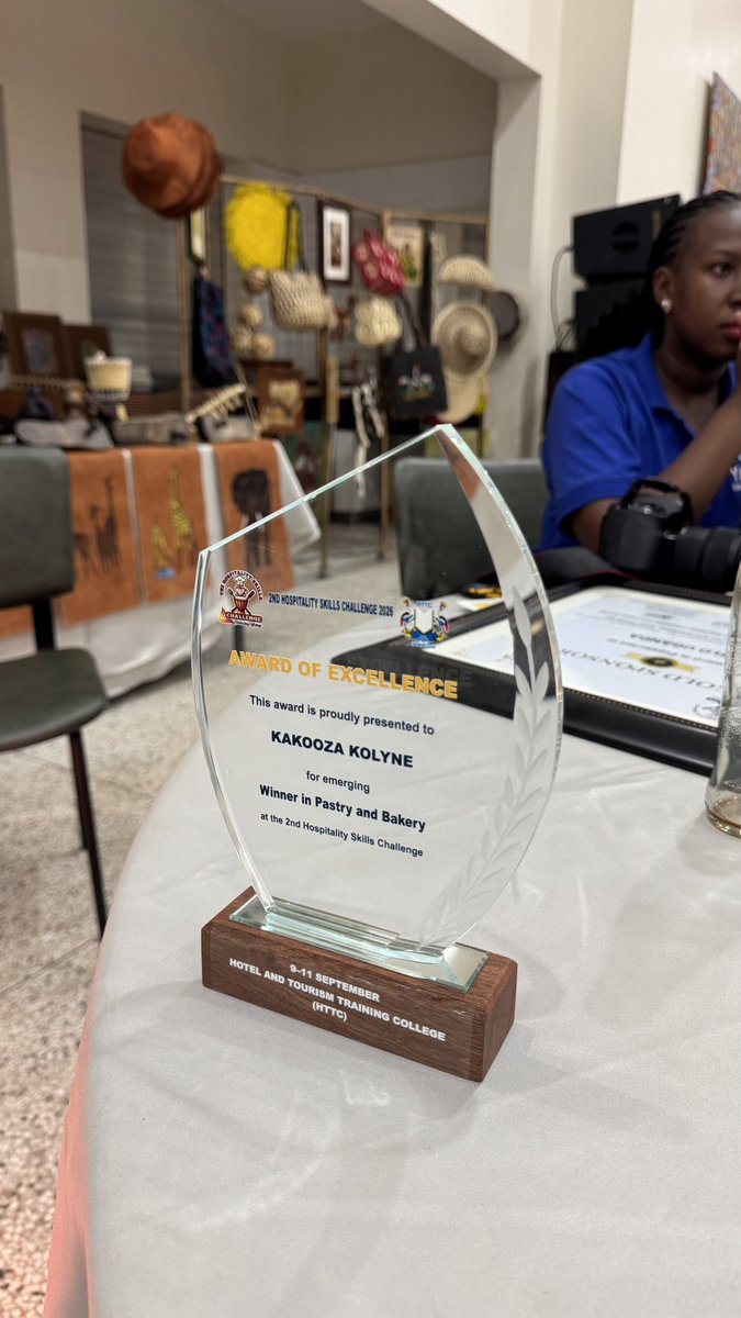 KyU_HICDept's tweet photo. 🥇 Champion Alert! 

Congratulations to Kakooza Colyne of Kyambogo University for emerging as the Winner of the Pastry &amp; Bakery Challenge at the 2nd Hospitality Skills Challenge 2026! 🏆
You have brought pride to the Home of Hospitality. Congratulations, Champion! 💙 https://t.co/nCH6qLVjkF