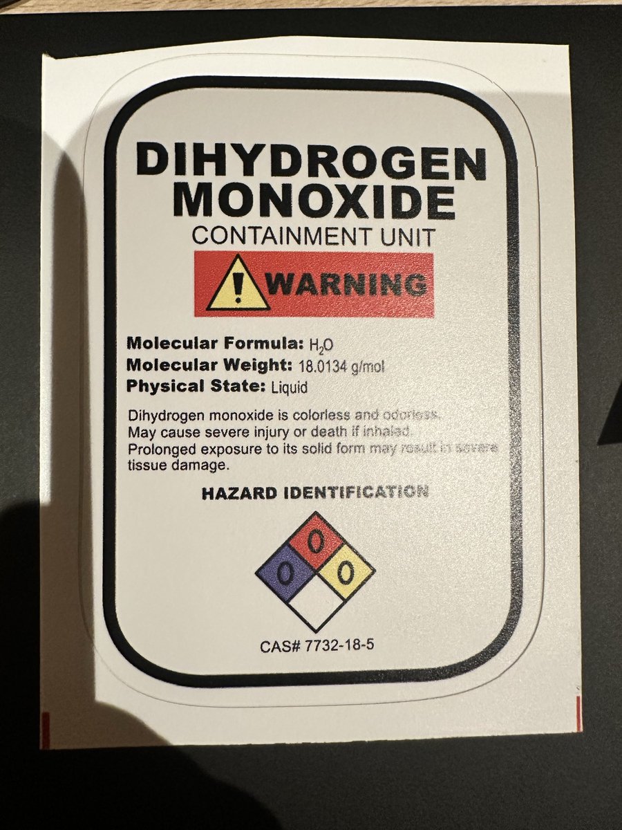 simonmaechling's tweet photo. A friend gave me this today.

Colorless. Odorless.
Can cause death if inhaled.
Prolonged exposure to its solid form can cause tissue damage.

And a perfect reminder that you can make almost anything sound terrifying. https://t.co/EqVFvfbgJo