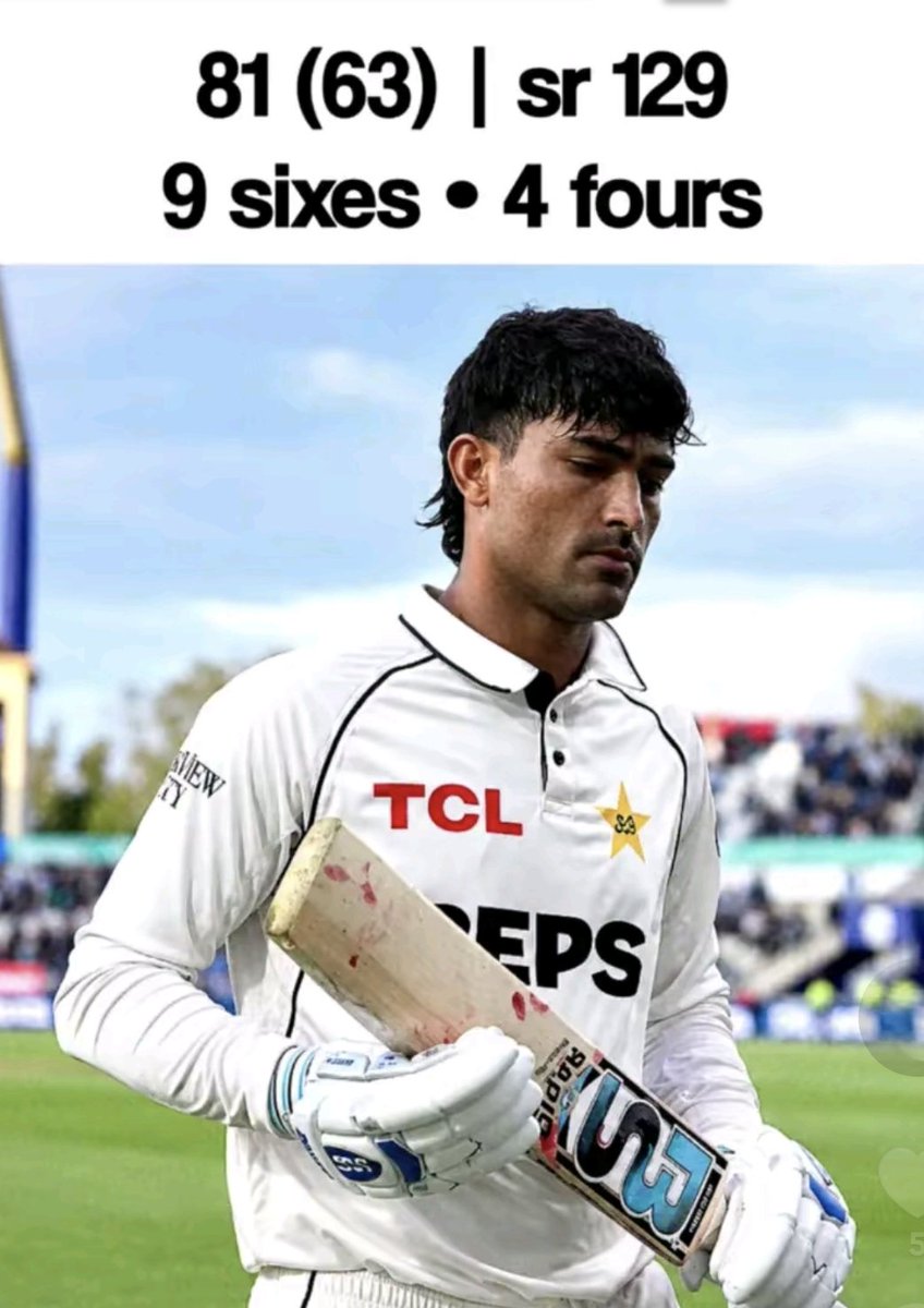 offical20sohaib's tweet photo. Razaullah's heroic innings of 81 runs off 63 balls (4 fours, 9 sixes) 
Just 🔥🥵👏

Pakistan's fastest fifty on debut, Pakistan's highest score on debut at No. 9 or lower.
Most Sixes at No.9 in Test🤯
Earlier he also picked 4 Wickets with the ball. 
#ENGvPAK https://t.co/ihnBnfD77B
