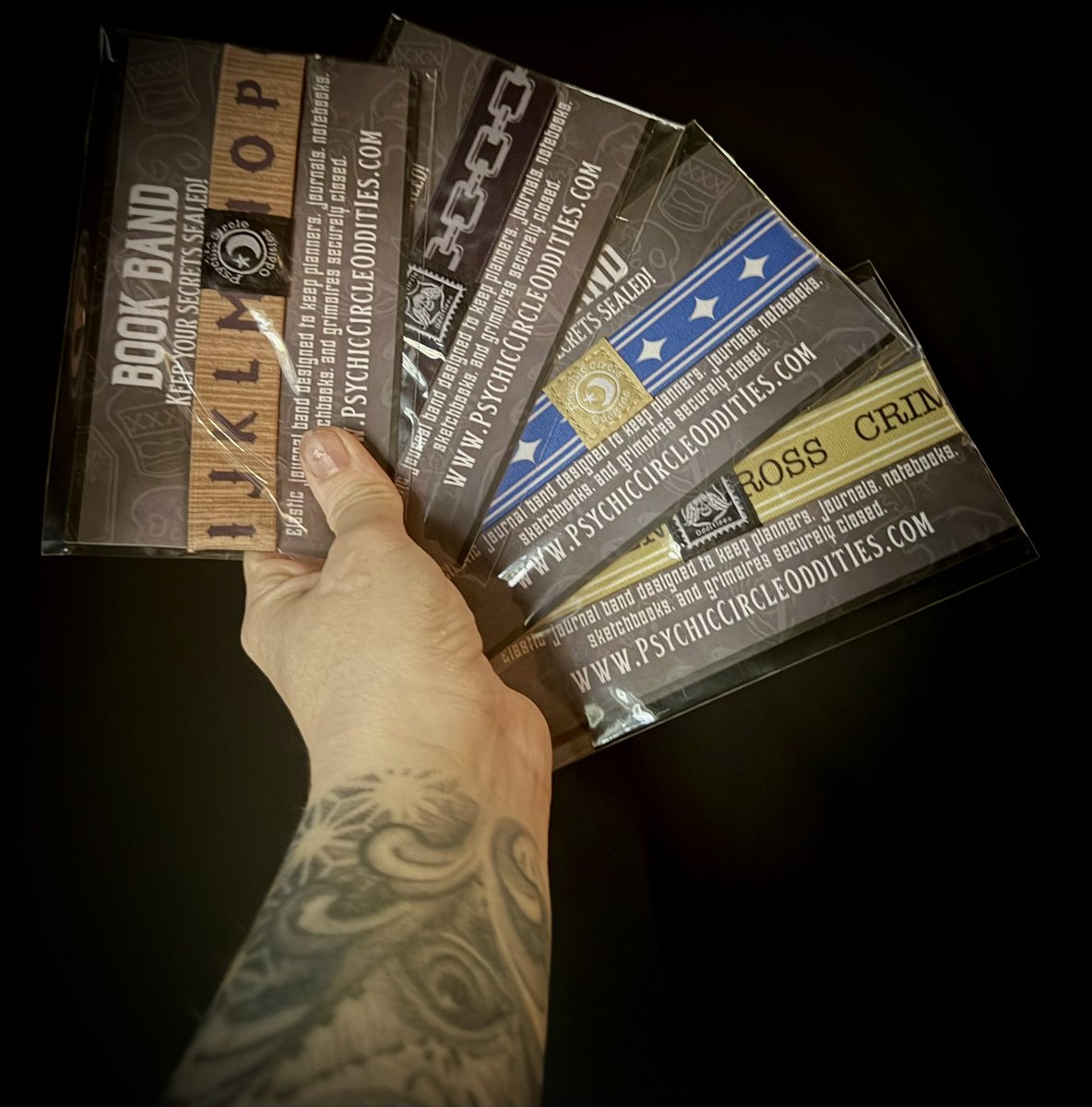 Mort3mer's tweet photo. New at psychic circle oddities! Book bands! Keep your journal shut and stylish! Available now! https://t.co/MqD0MDgP8N